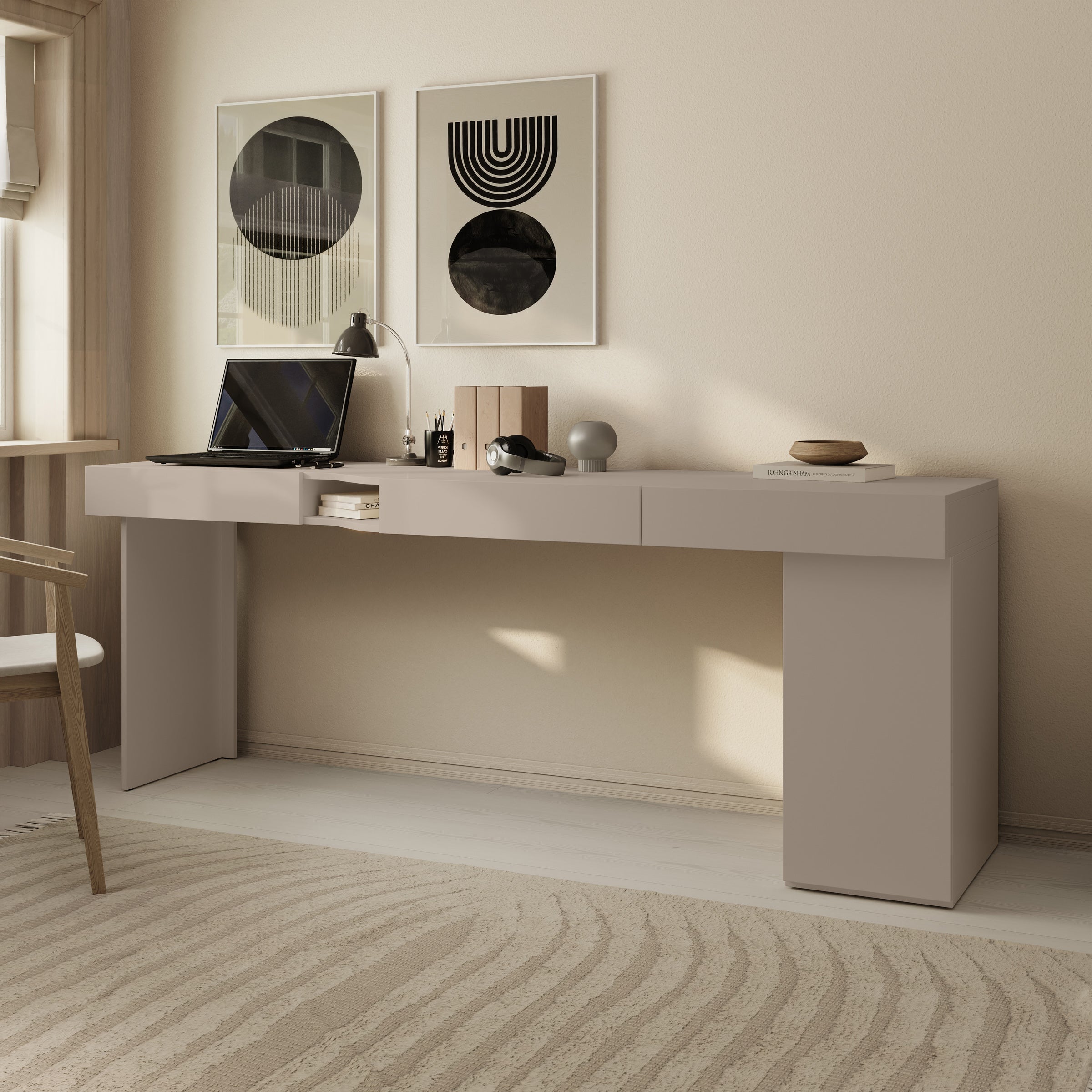 Whenua 2 - Bureau rechts - Beige - 211x55x79 cm