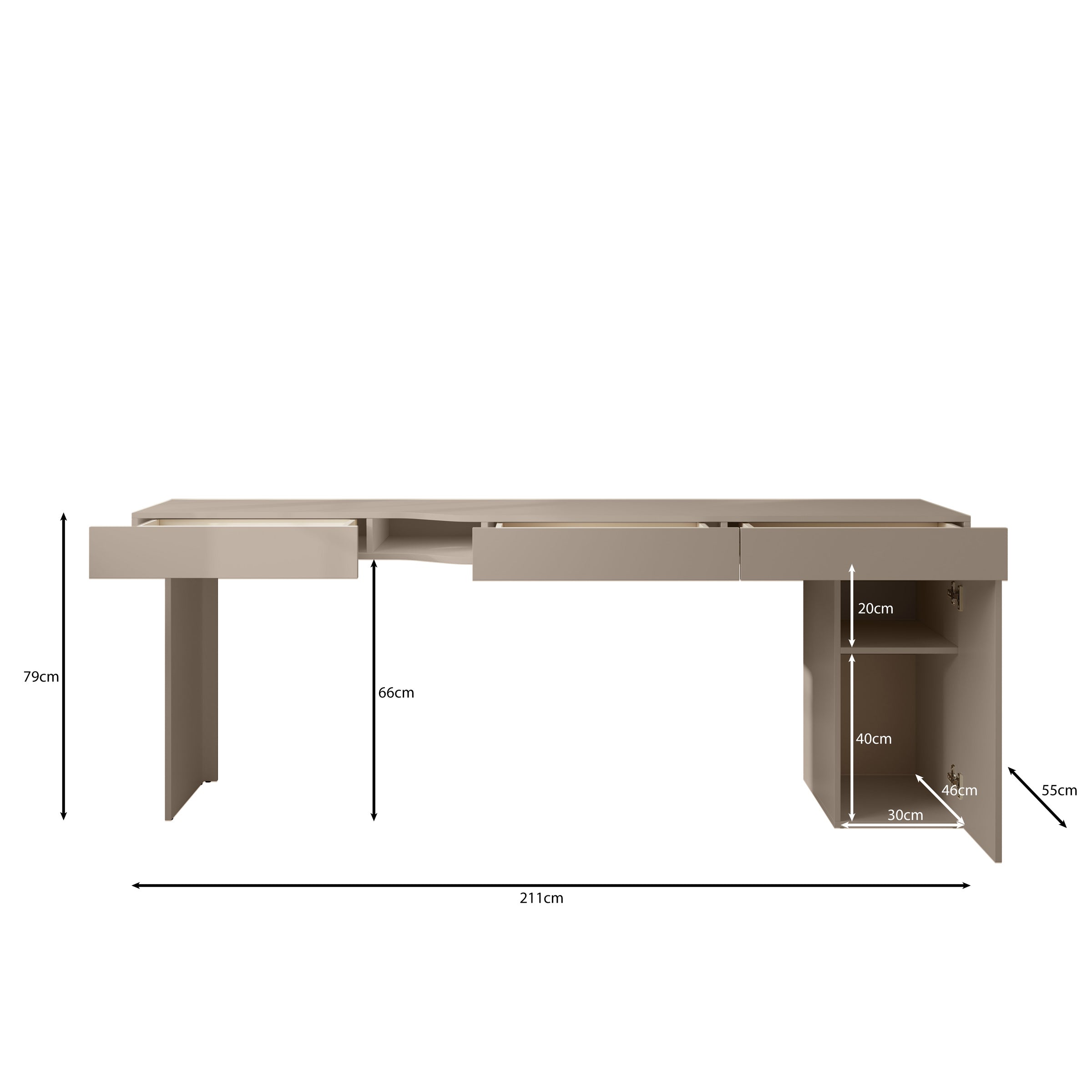 Whenua 2 - Bureau rechts - Beige - 211x55x79 cm
