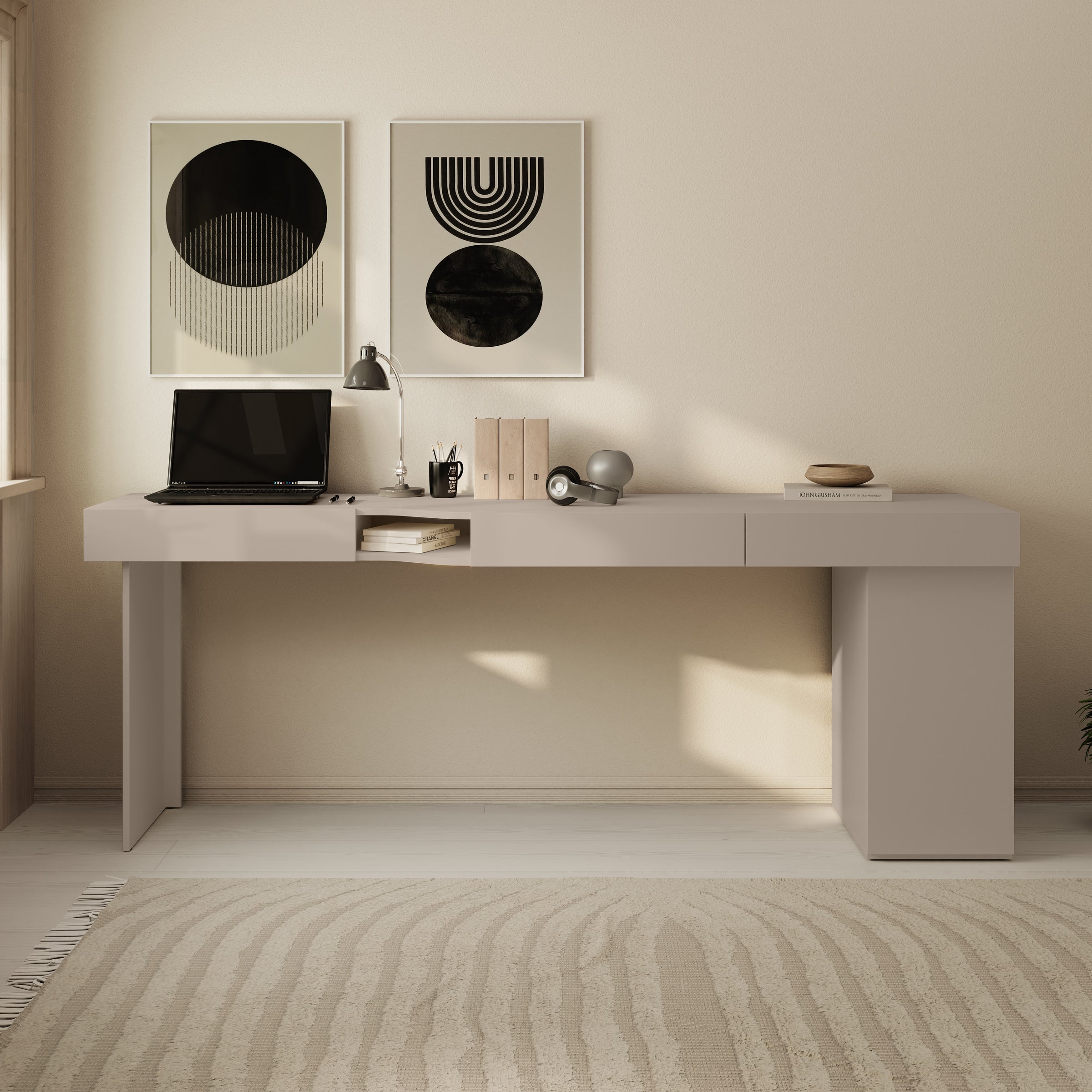 Whenua 2 - Bureau rechts - Beige - 211x55x79 cm