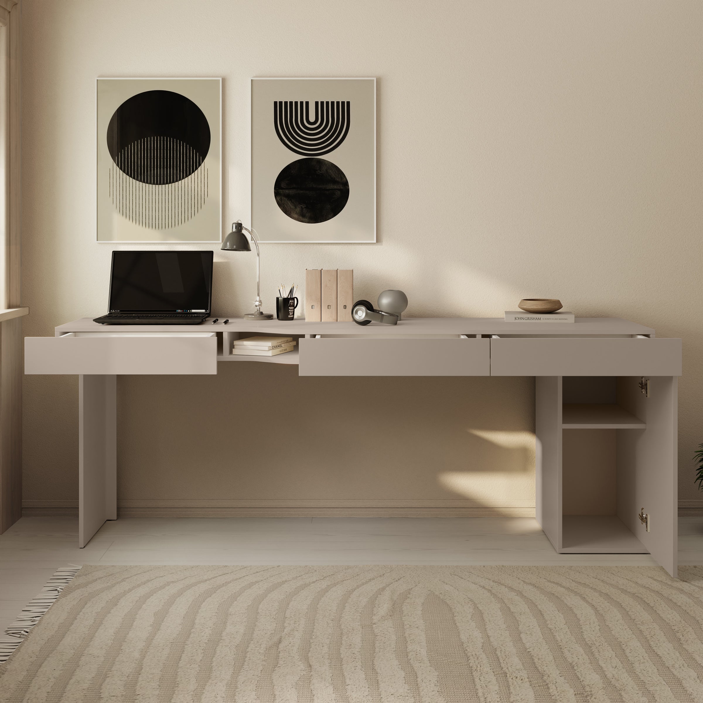 Whenua 2 - Bureau rechts - Beige - 211x55x79 cm