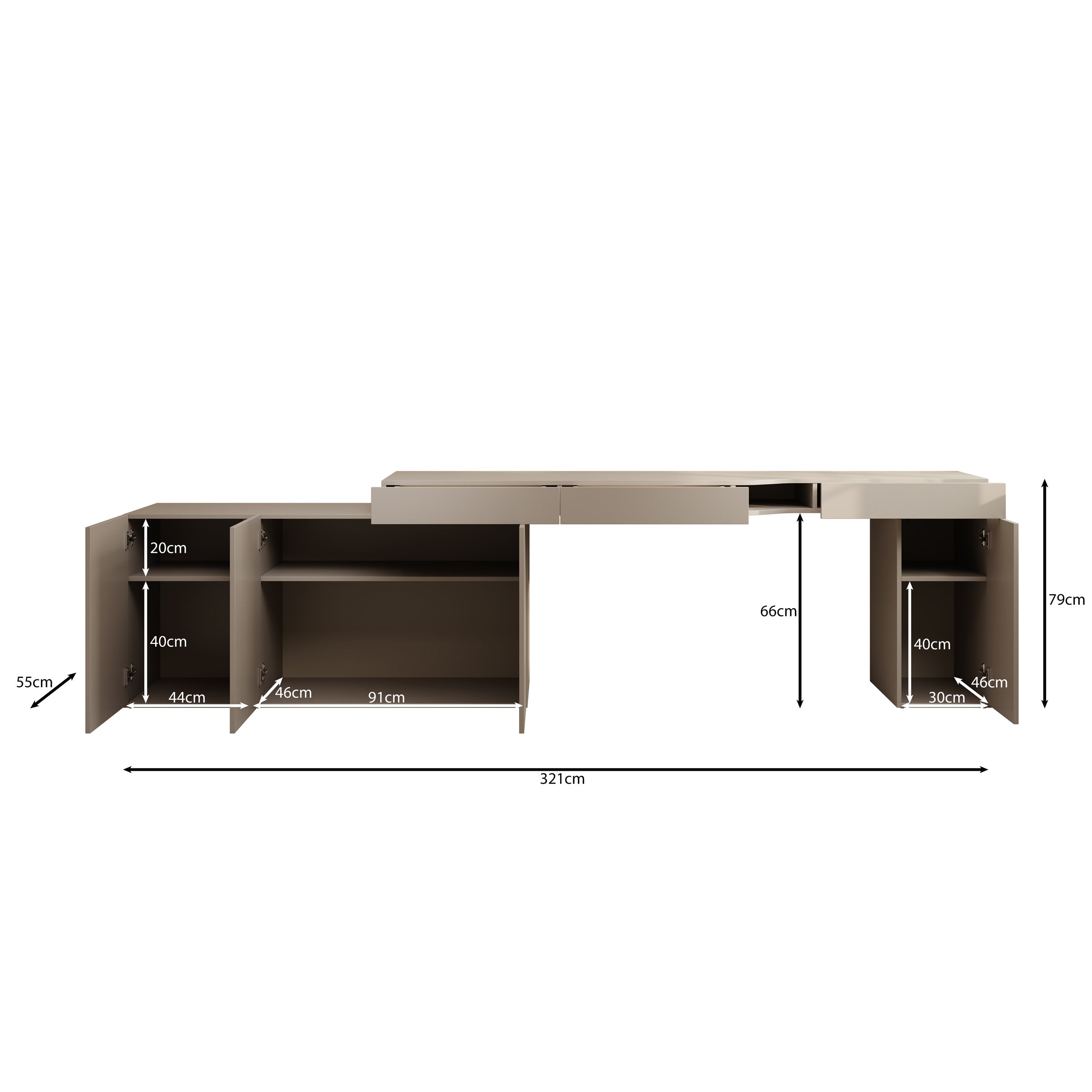 Whenua 3 - Bureau links - Beige - 321x55x79 cm