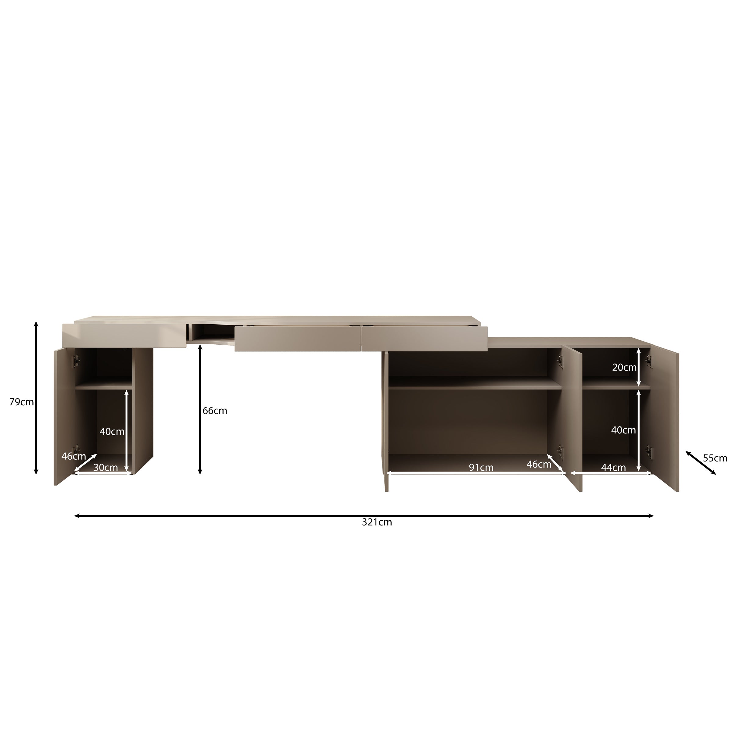 Whenua 3 - Bureau rechts - Beige - 321x55x79 cm