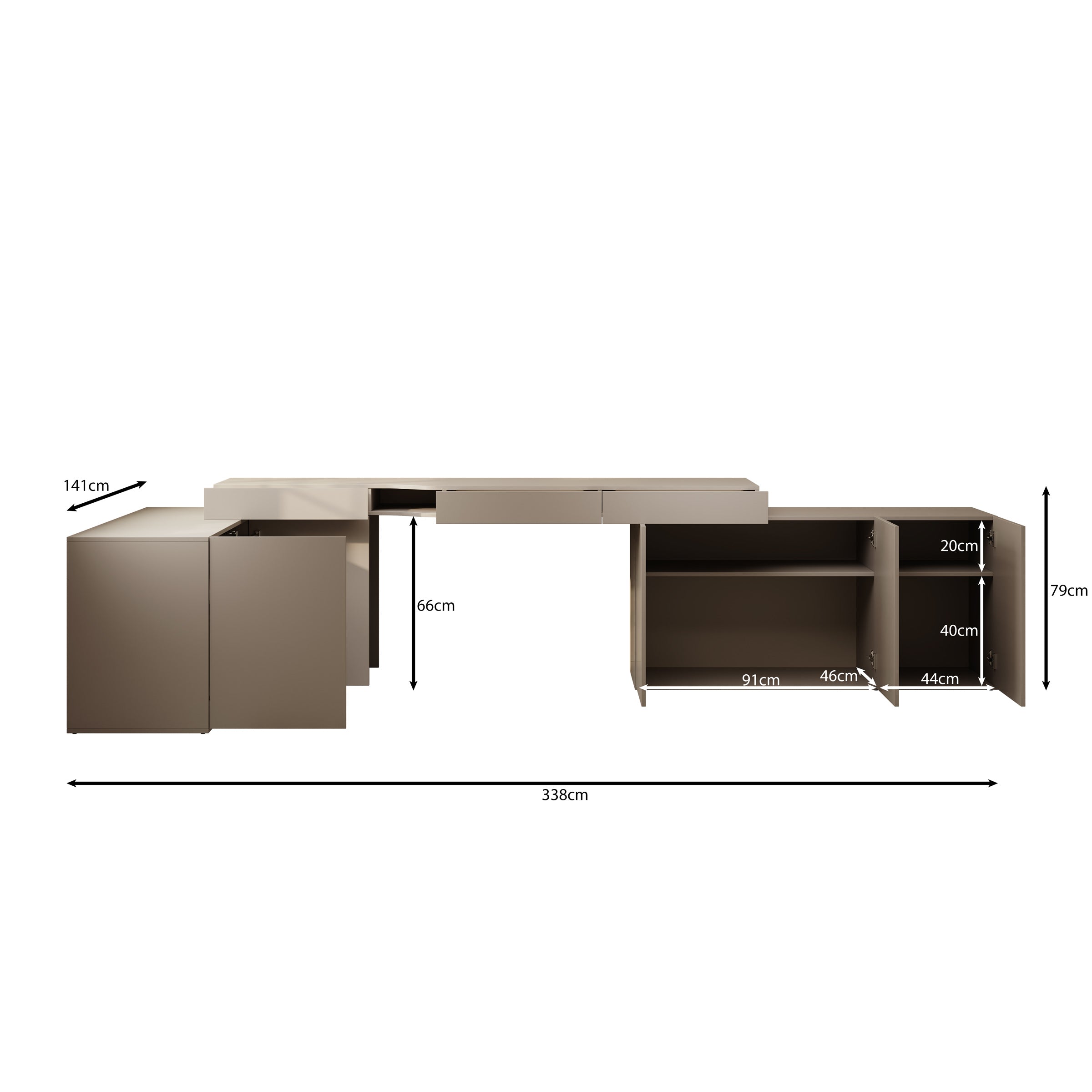 Whenua 4 - Bureau links - Beige - 338x141x79 cm