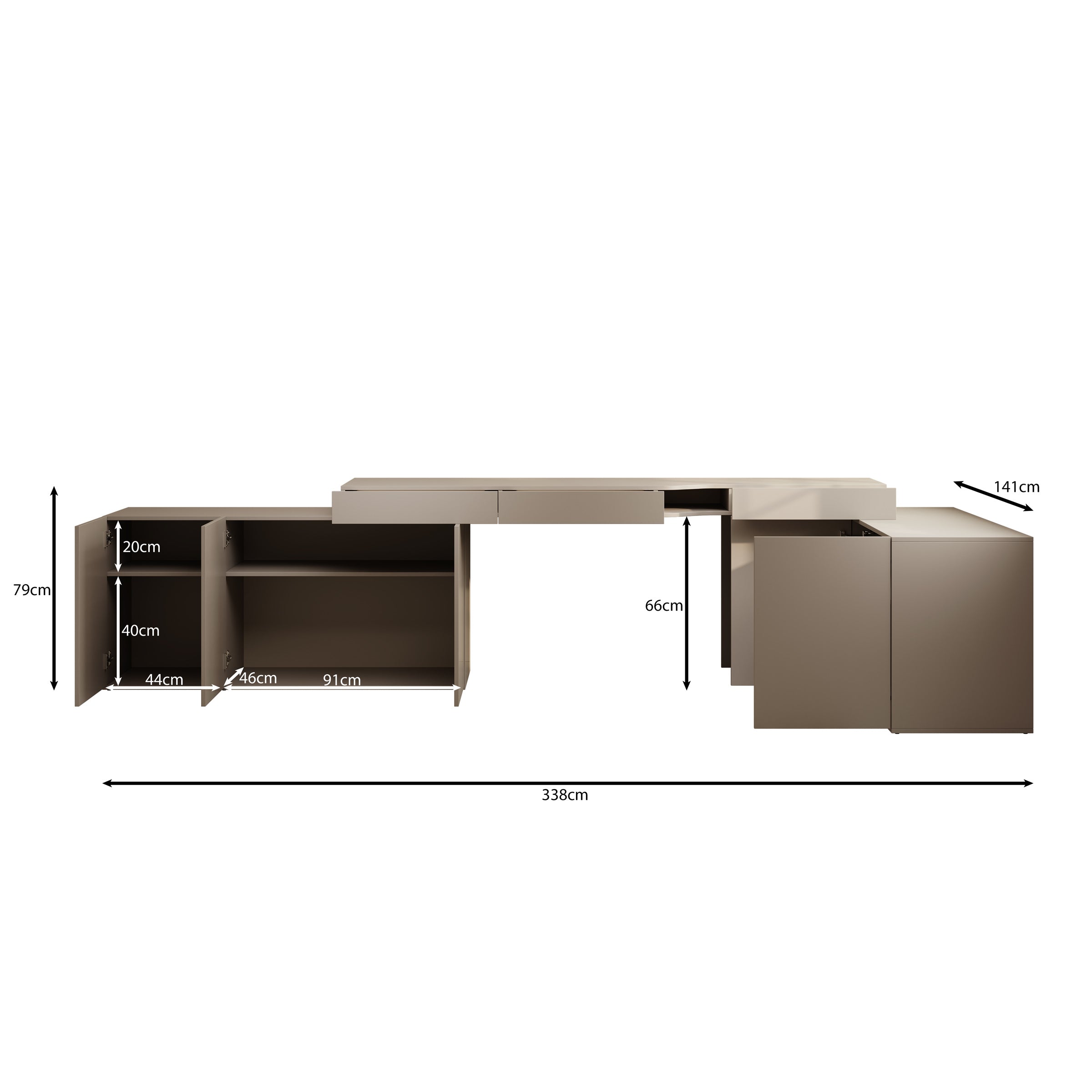 Whenua 4 - Bureau rechts - Beige - 338x141x79 cm
