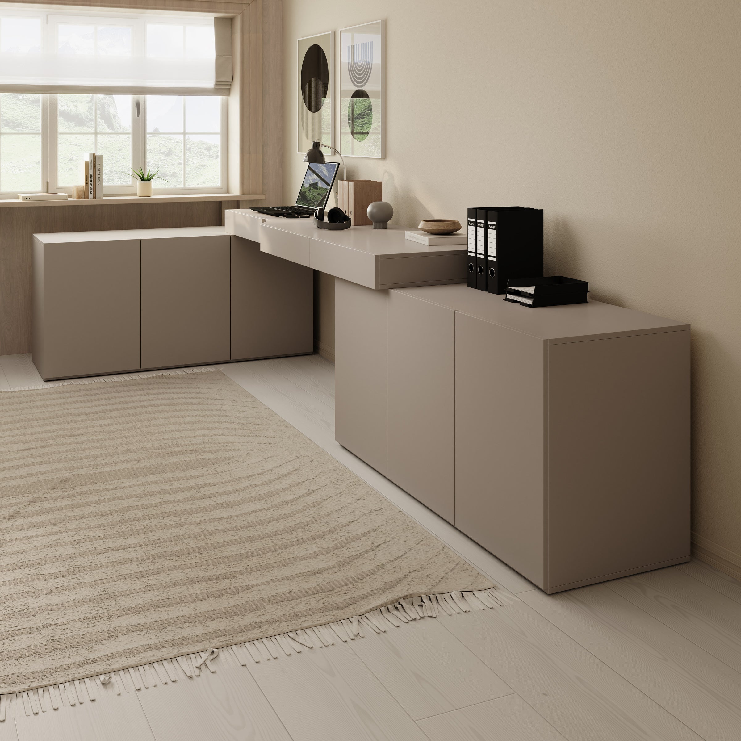 Whenua 4 - Bureau rechts - Beige - 338x141x79 cm