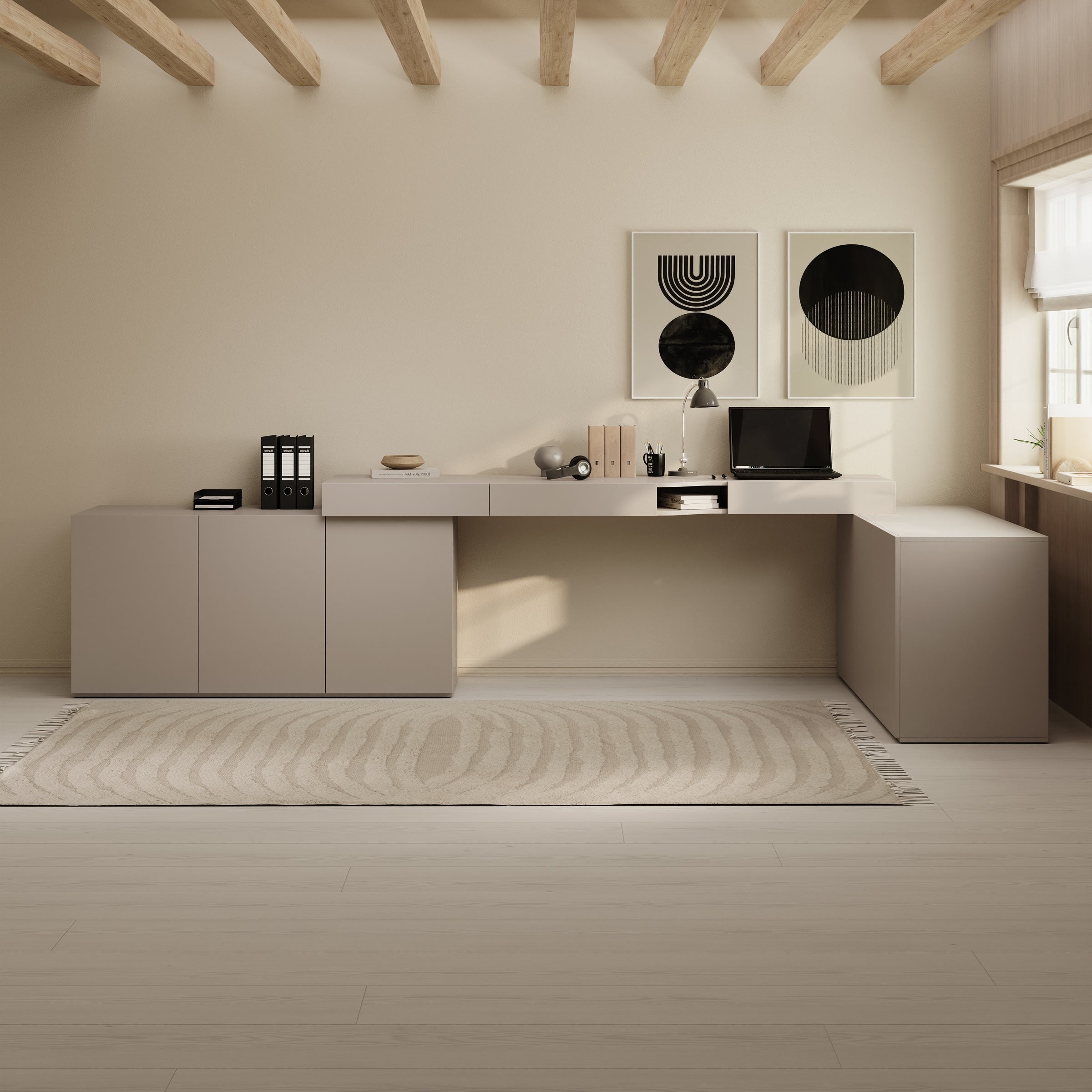 Whenua 4 - Bureau rechts - Beige - 338x141x79 cm