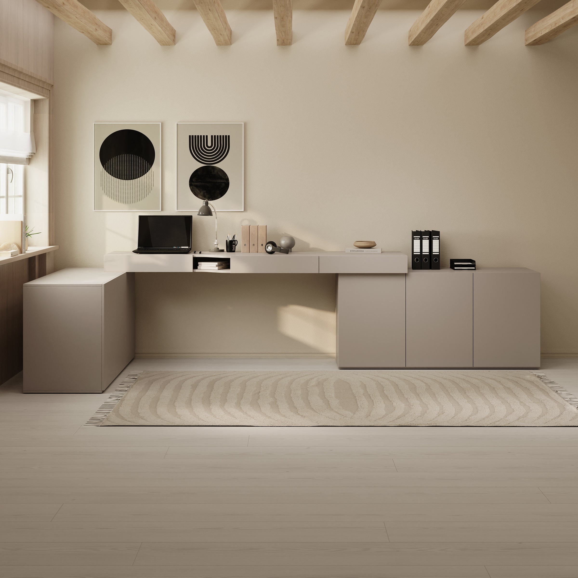 Whenua 4 - Bureau rechts - Beige - 338x141x79 cm