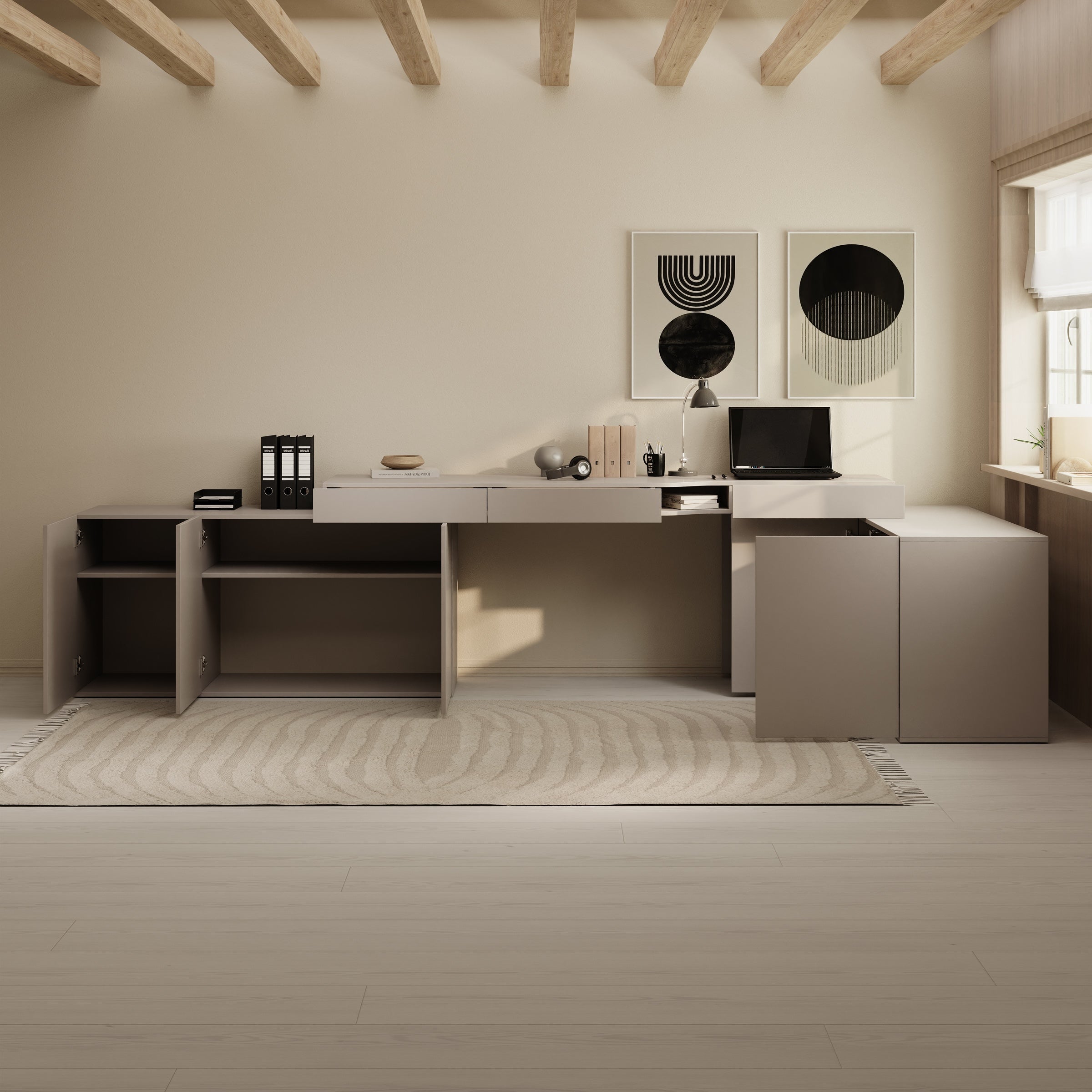 Whenua 4 - Bureau rechts - Beige - 338x141x79 cm