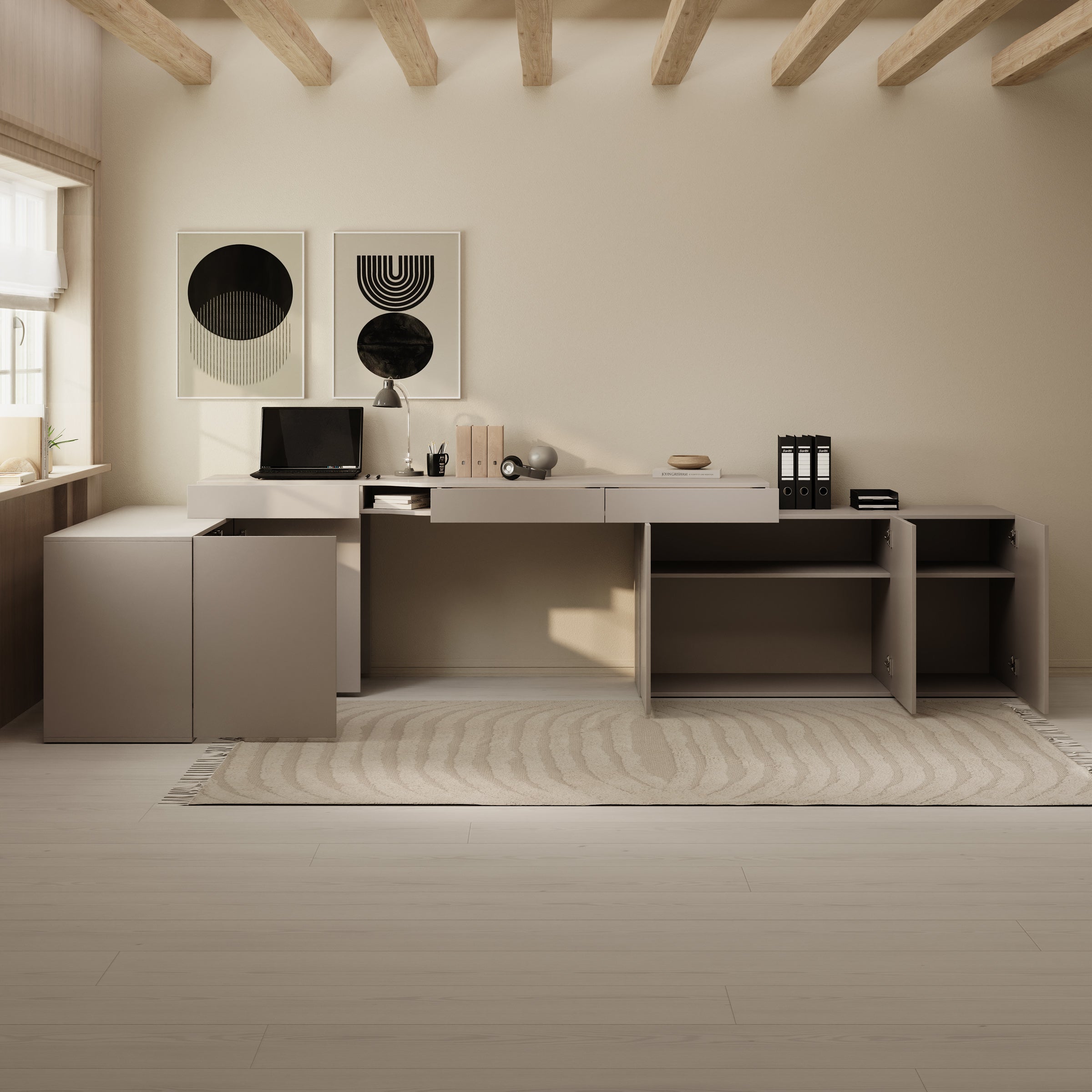 Whenua 4 - Bureau rechts - Beige - 338x141x79 cm