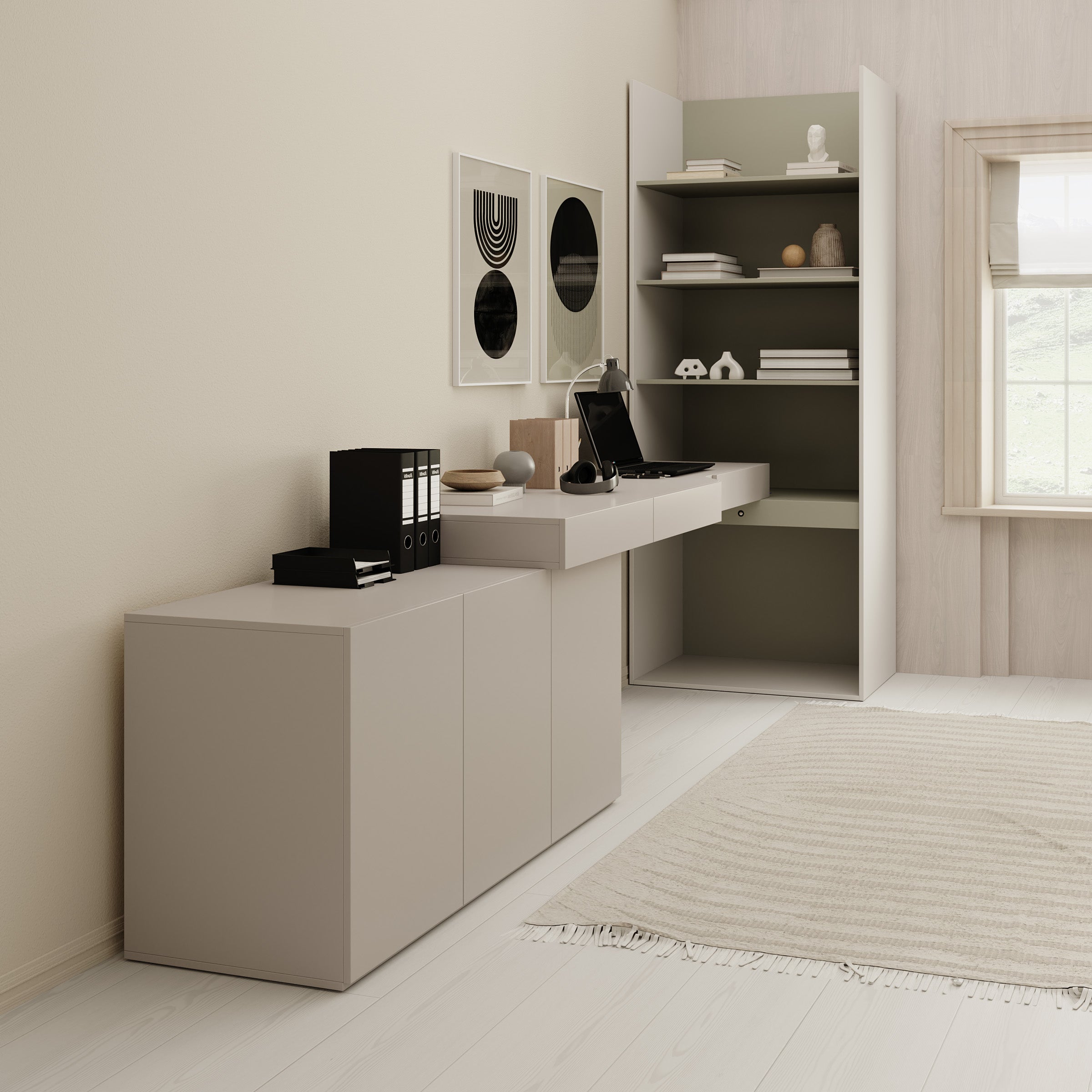Whenua 5 - Bureau links - Beige - 343x85x216 cm