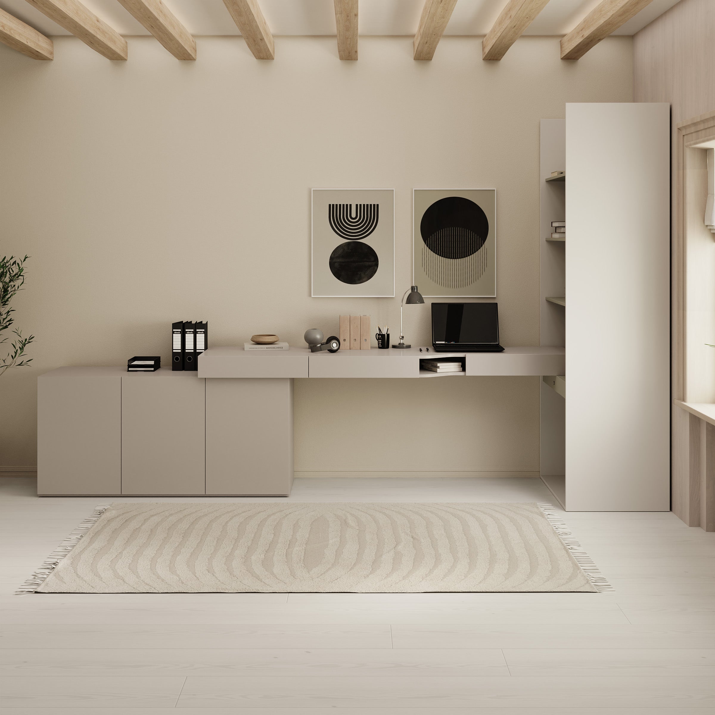 Whenua 5 - Bureau links - Beige - 343x85x216 cm