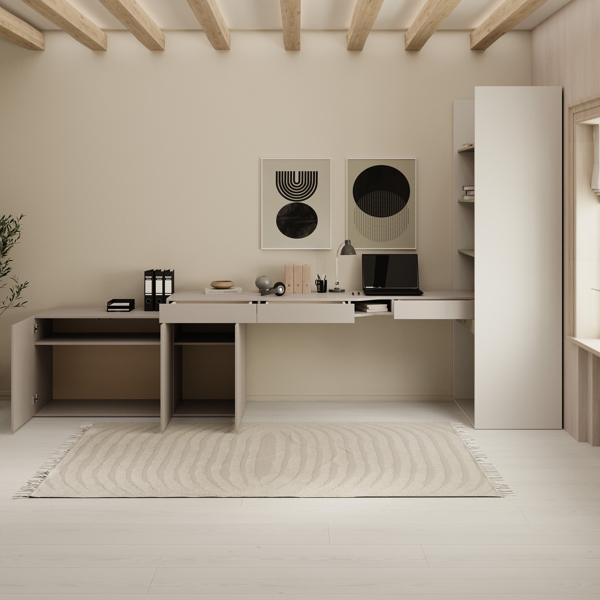Whenua 5 - Bureau links - Beige - 343x85x216 cm