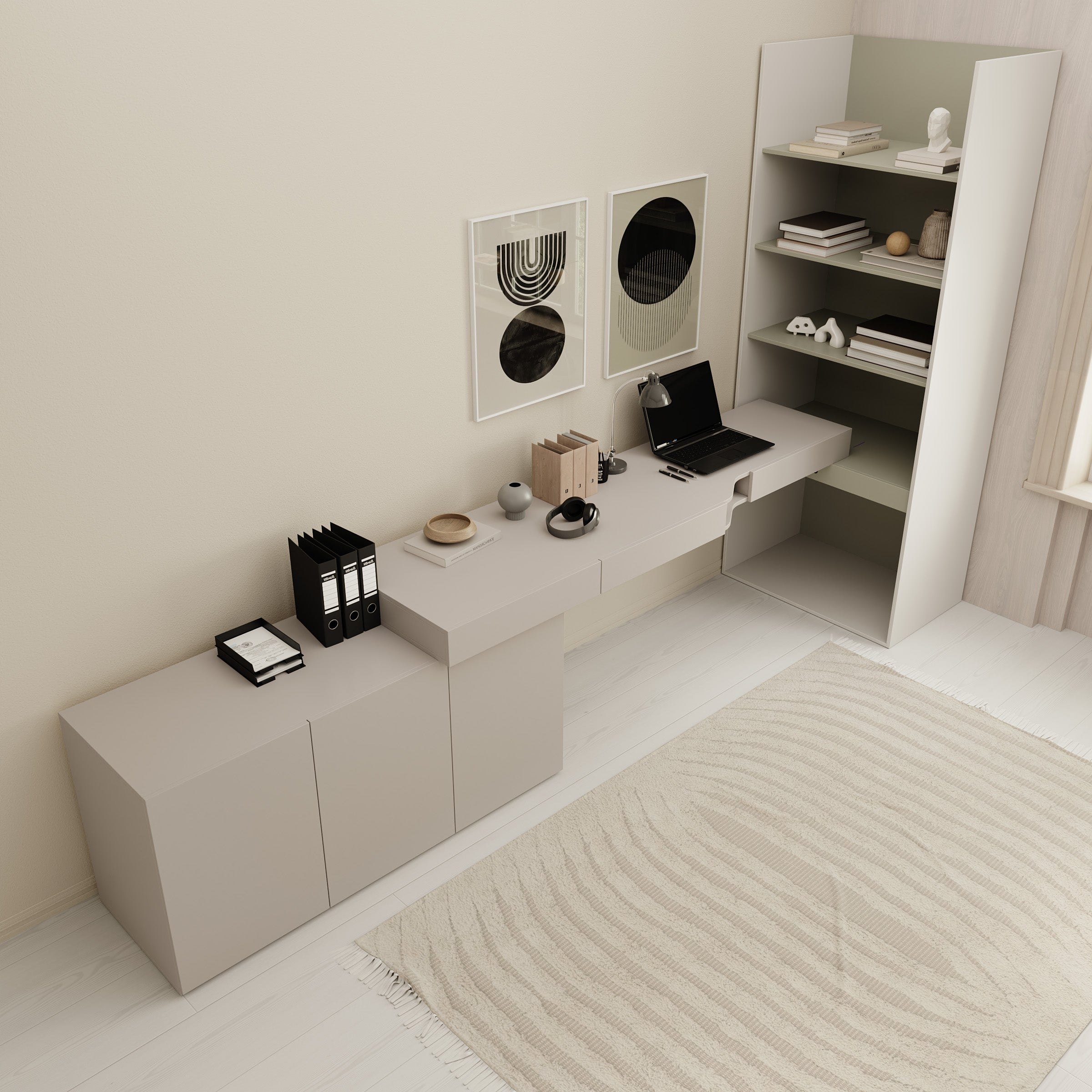 Whenua 5 - Bureau links - Beige - 343x85x216 cm