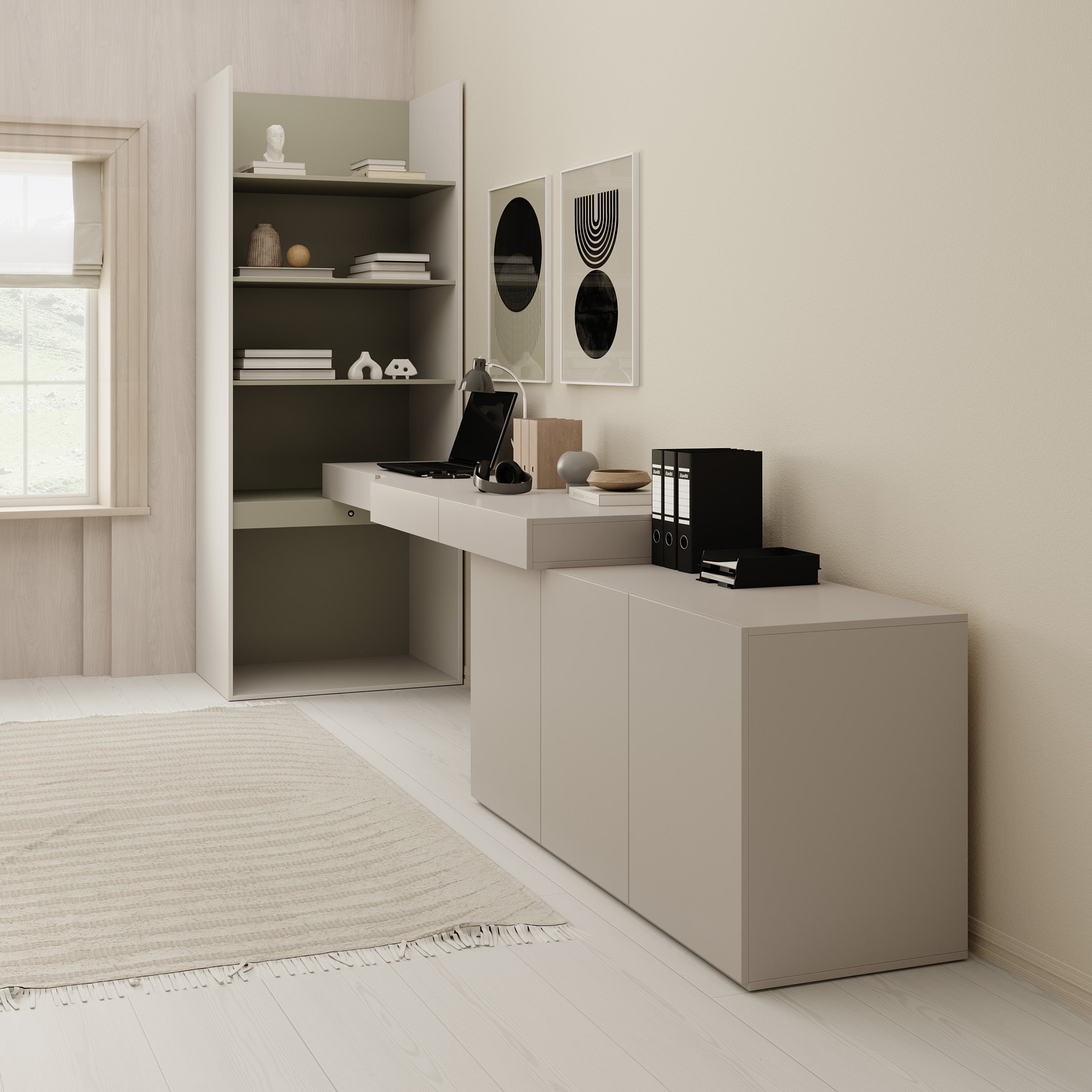 Whenua 5 - Bureau rechts - Beige - 343x85x216 cm