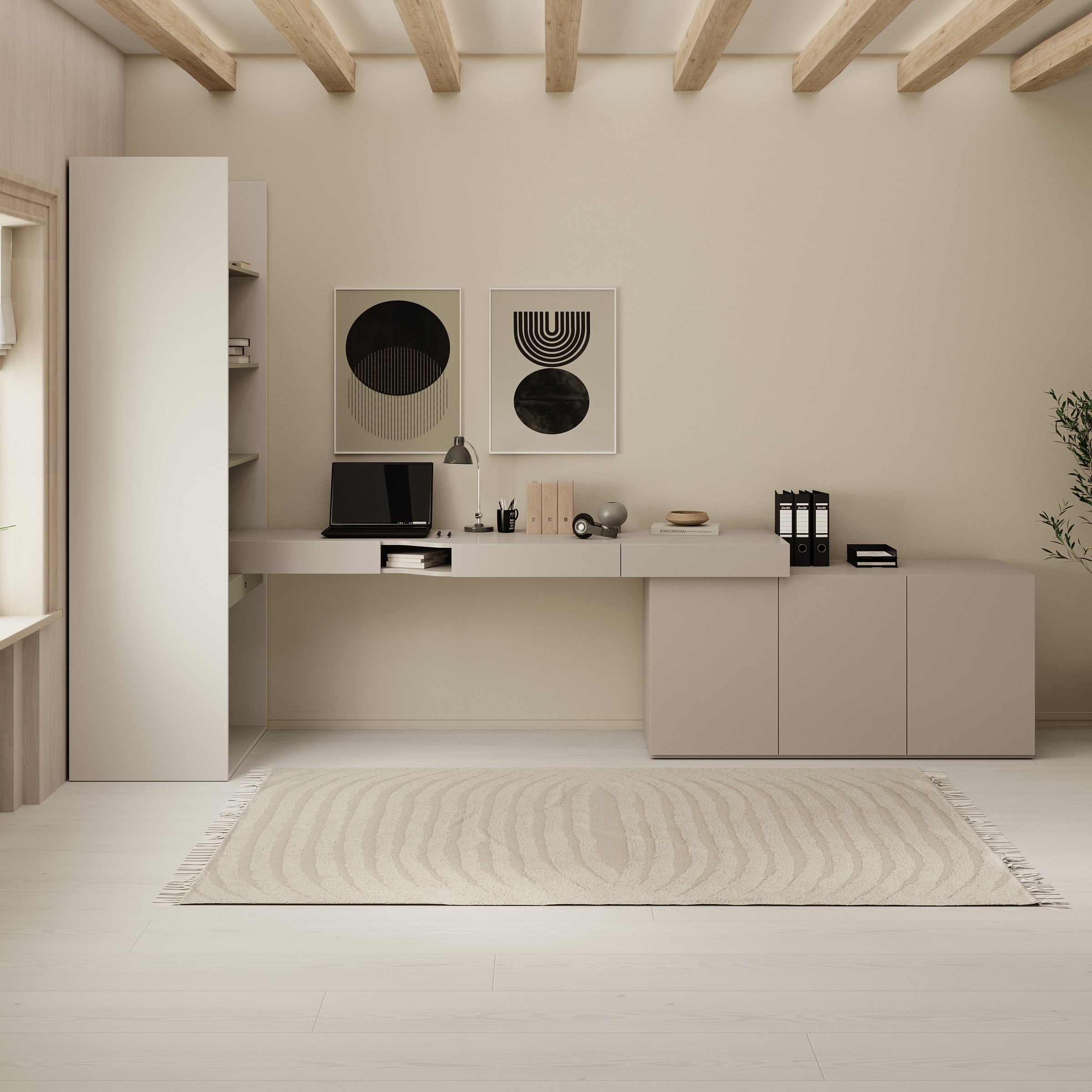Whenua 5 - Bureau rechts - Beige - 343x85x216 cm