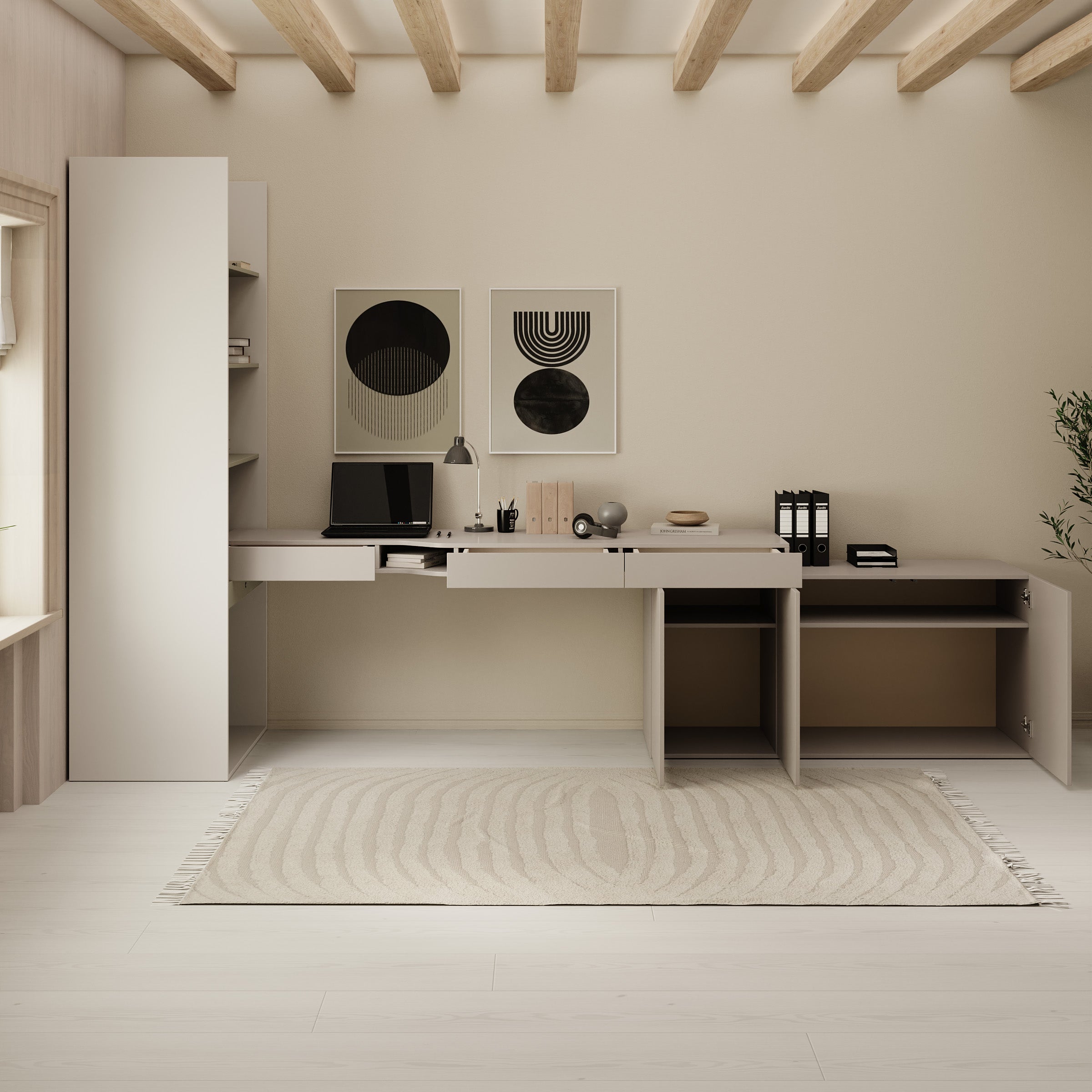 Whenua 5 - Bureau rechts - Beige - 343x85x216 cm