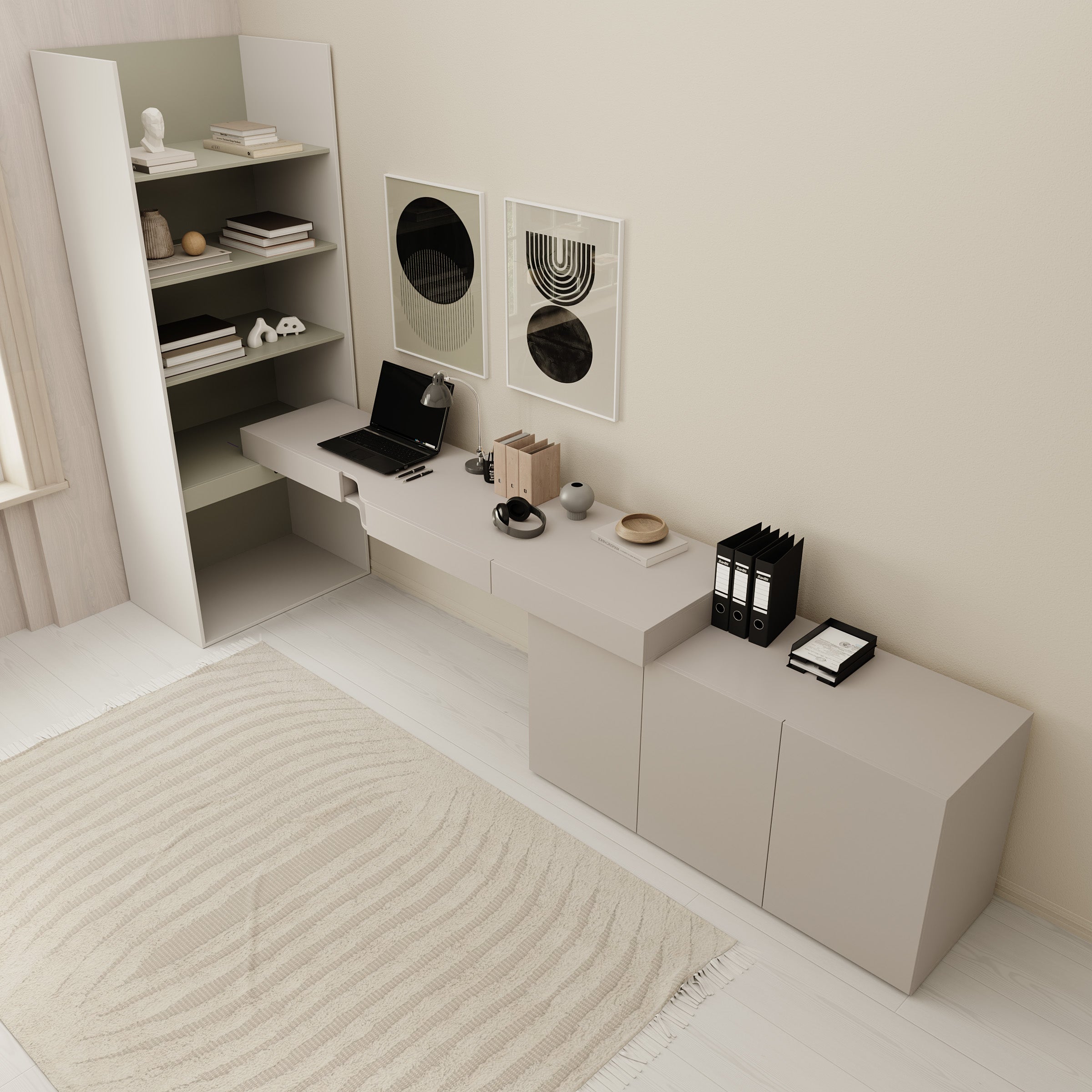 Whenua 5 - Bureau rechts - Beige - 343x85x216 cm