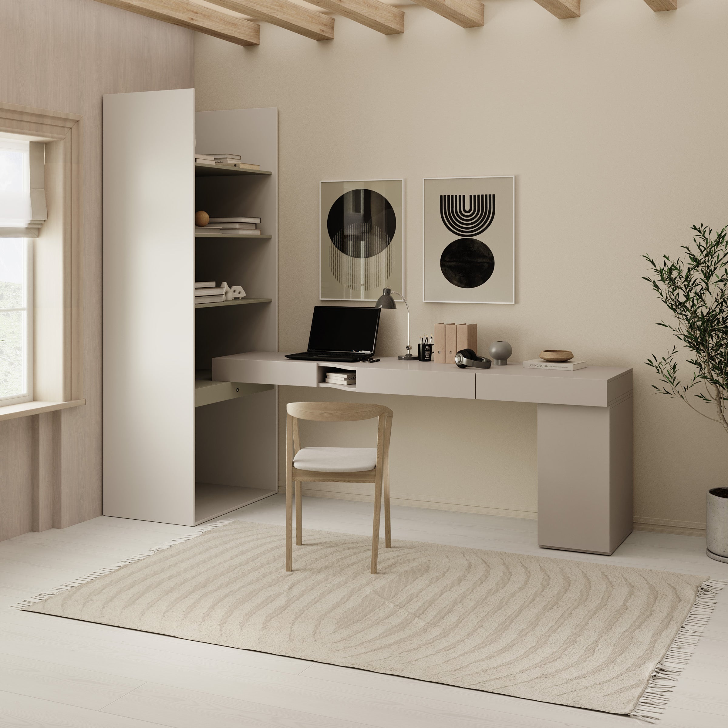 Whenua 6 - Bureau rechts - Beige - 273x85x216 cm