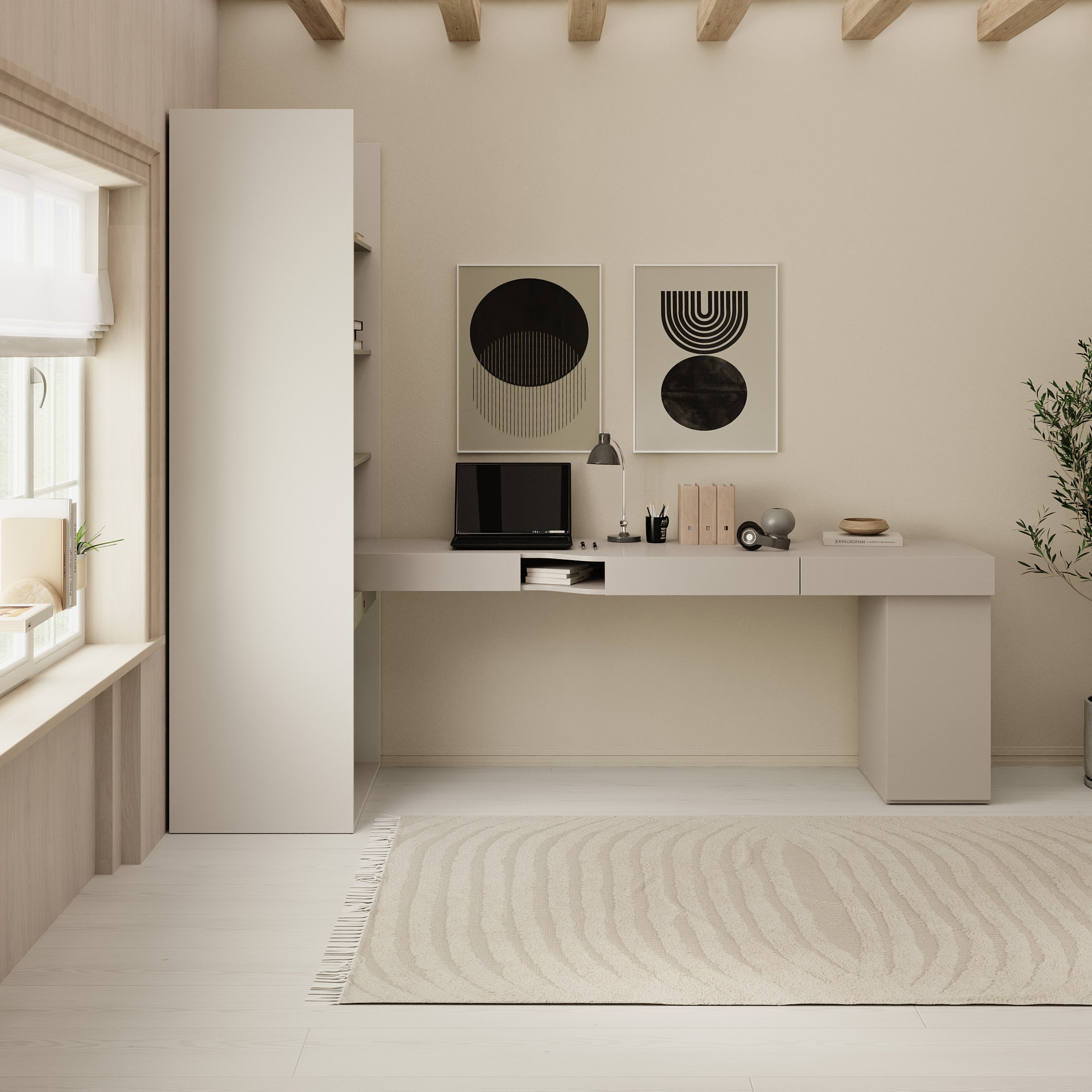 Whenua 6 - Bureau rechts - Beige - 273x85x216 cm
