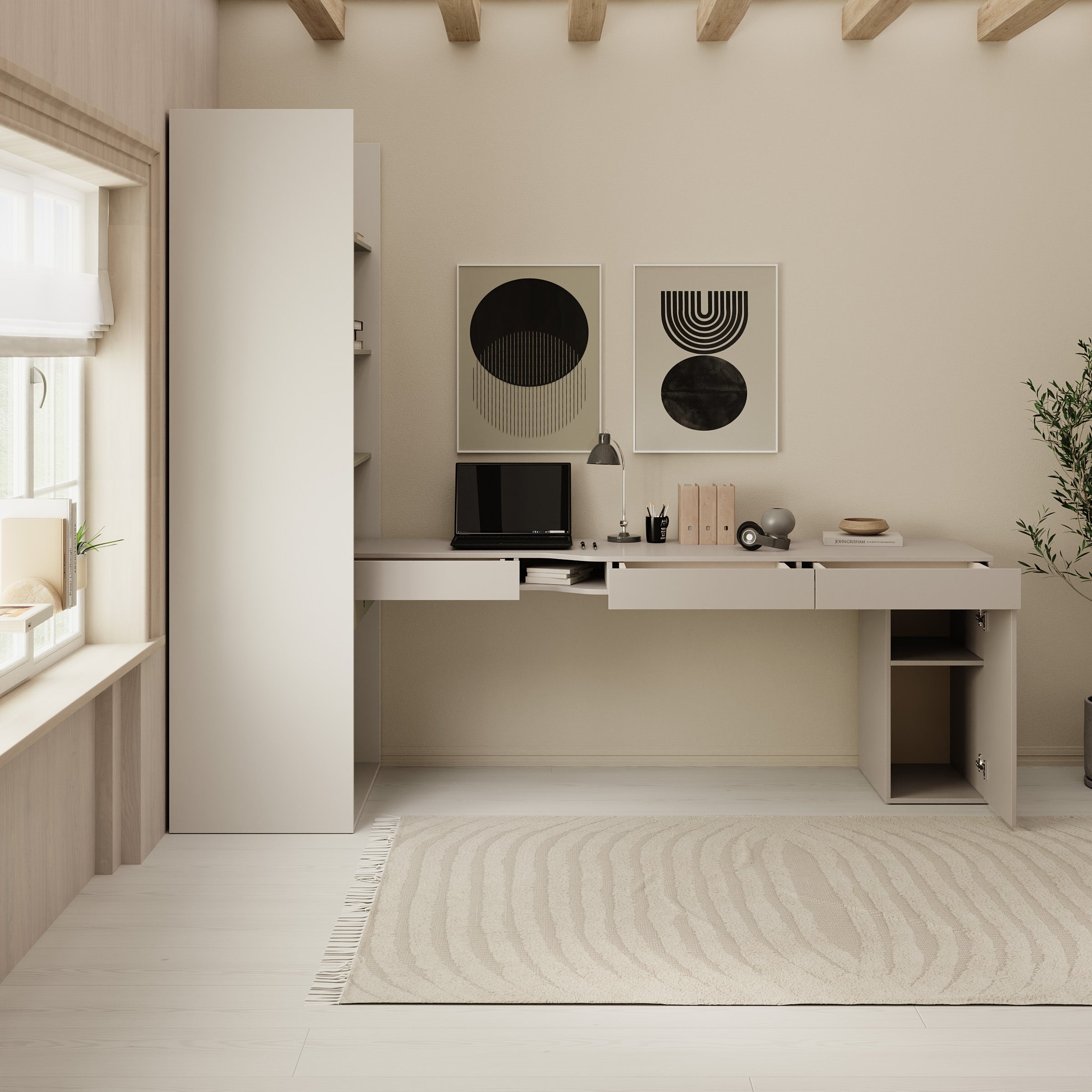 Whenua 6 - Bureau rechts - Beige - 273x85x216 cm