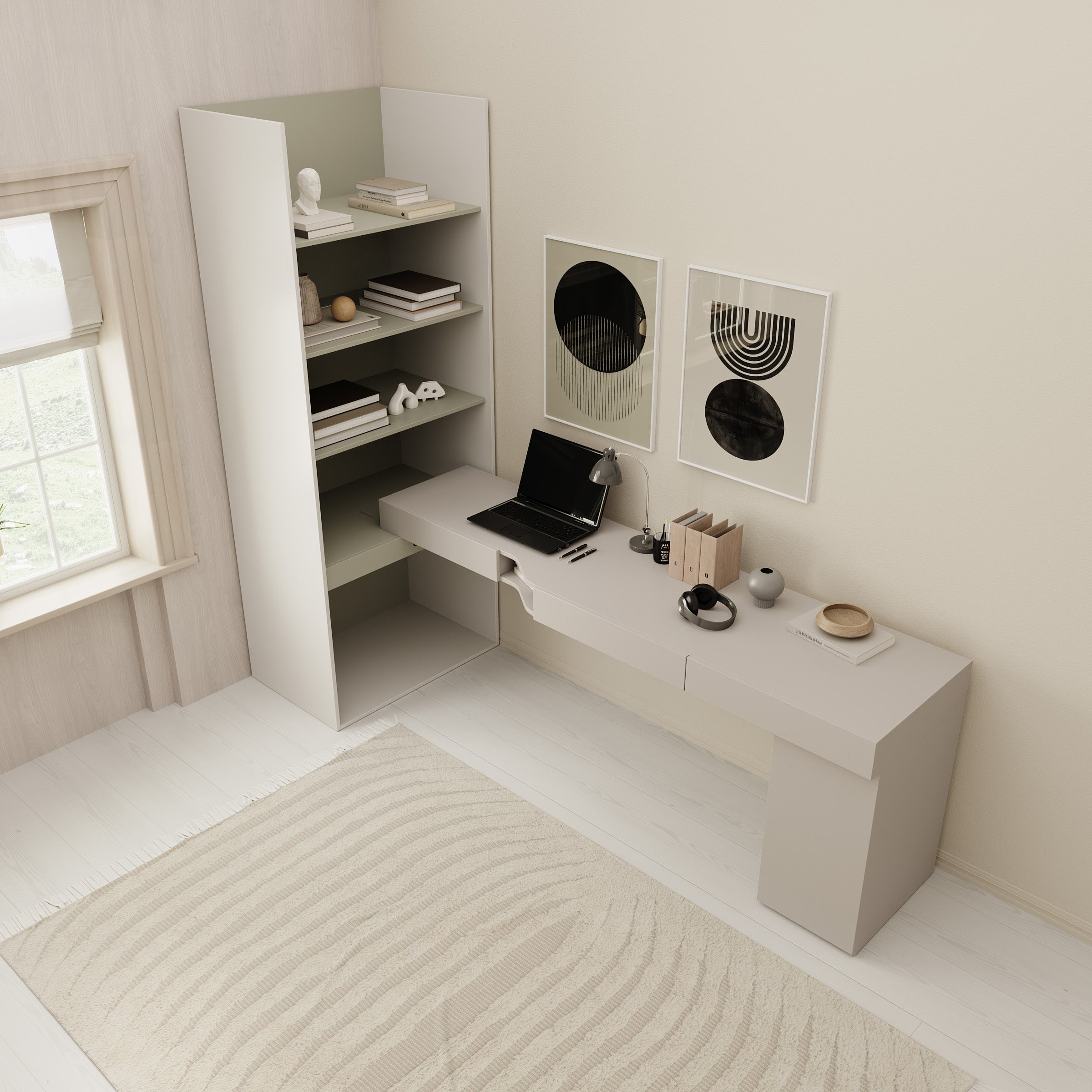 Whenua 6 - Bureau rechts - Beige - 273x85x216 cm