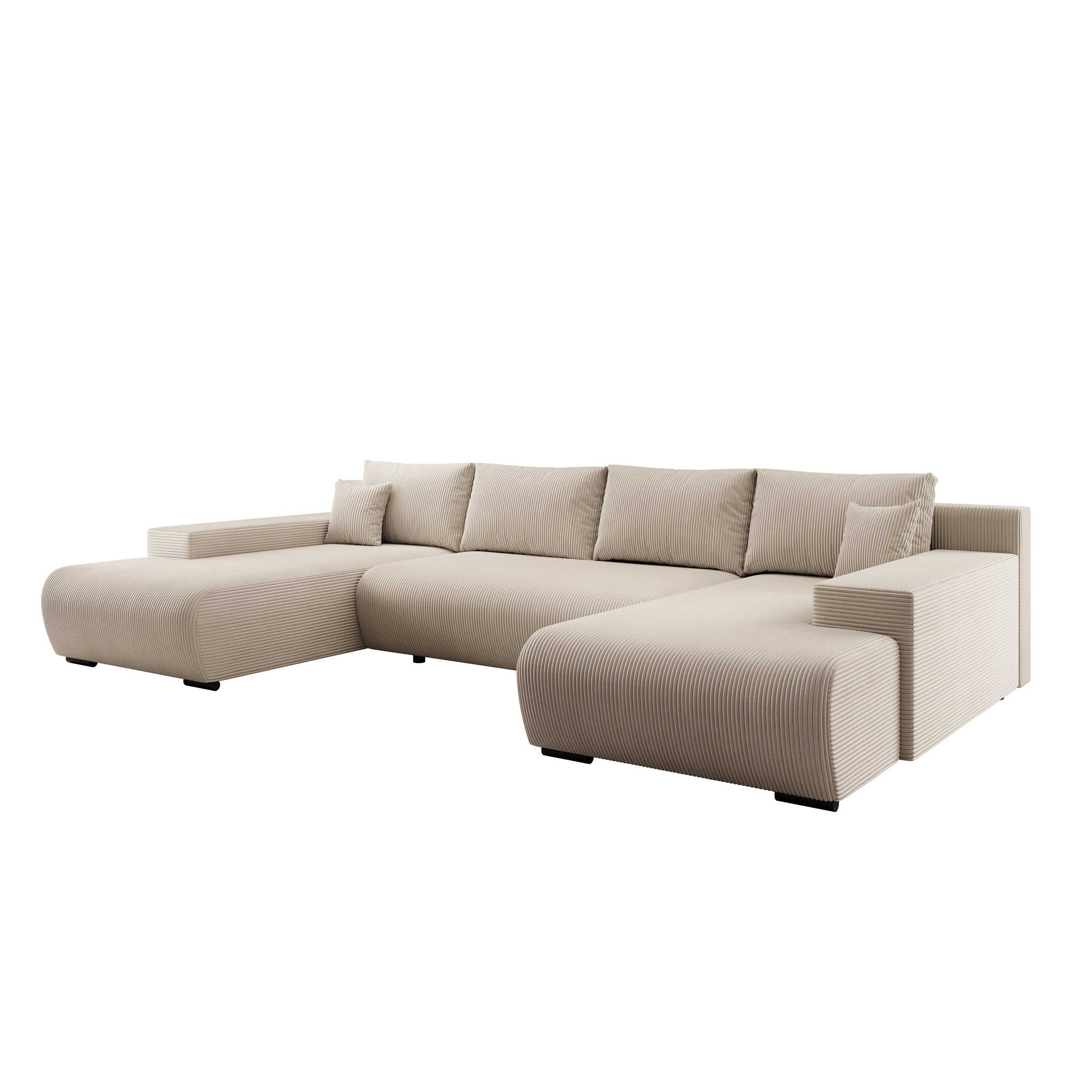 Wincan - Hoekbank 4-zits met chaise longue - Ribstof beige - Universeel