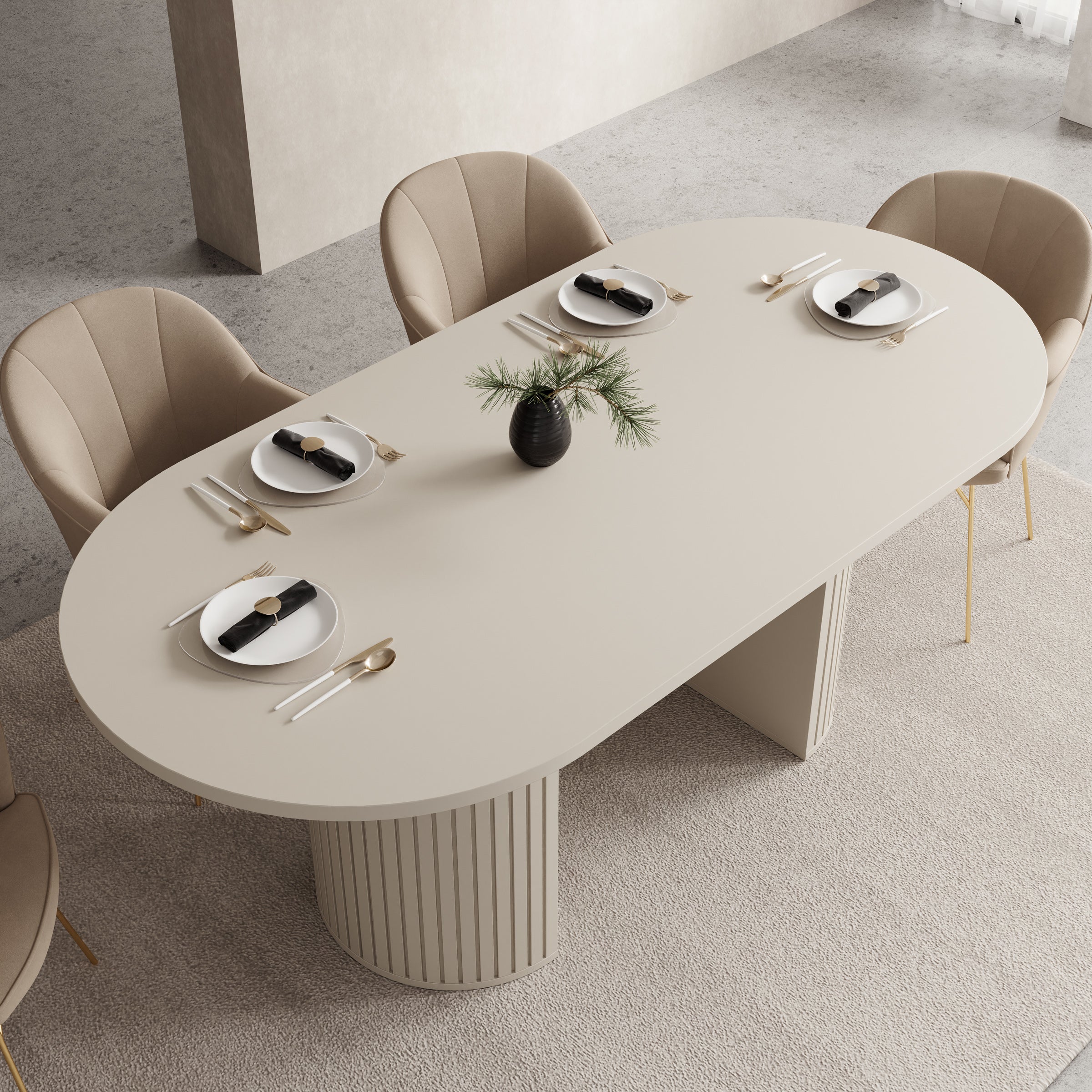 Windel - Eetkamertafel ovaal - Beige - 185x90x75 cm