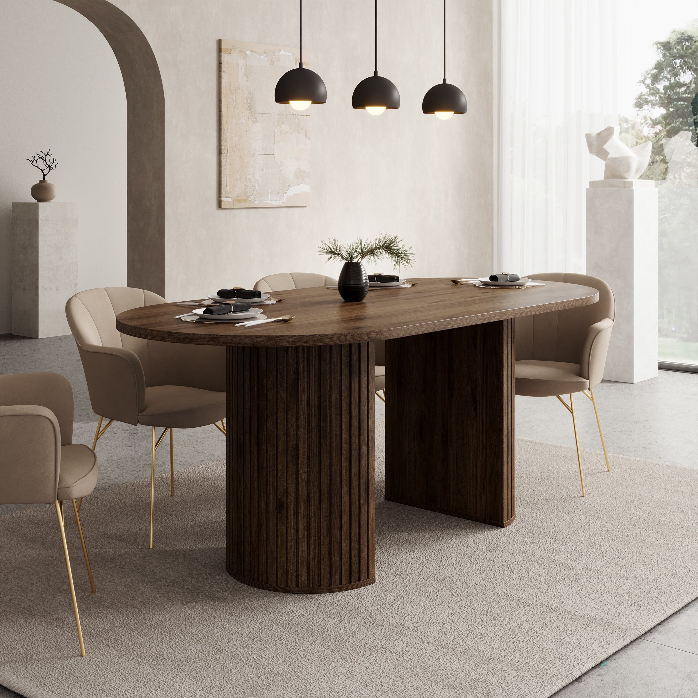 Windel - Eetkamertafel ovaal - Donker eikenpatroon - 185x90x75 cm