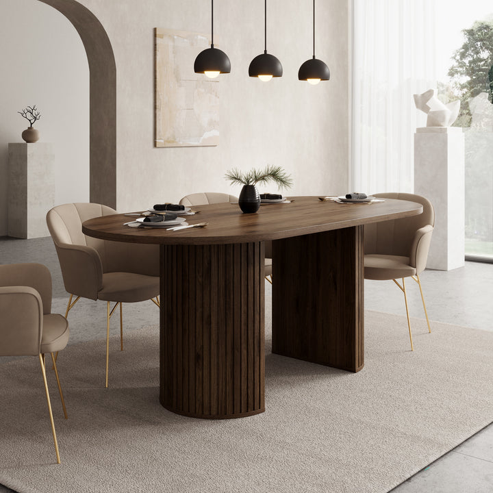Windel - Eetkamertafel ovaal - Donker eikenpatroon - 185x90x75 cm