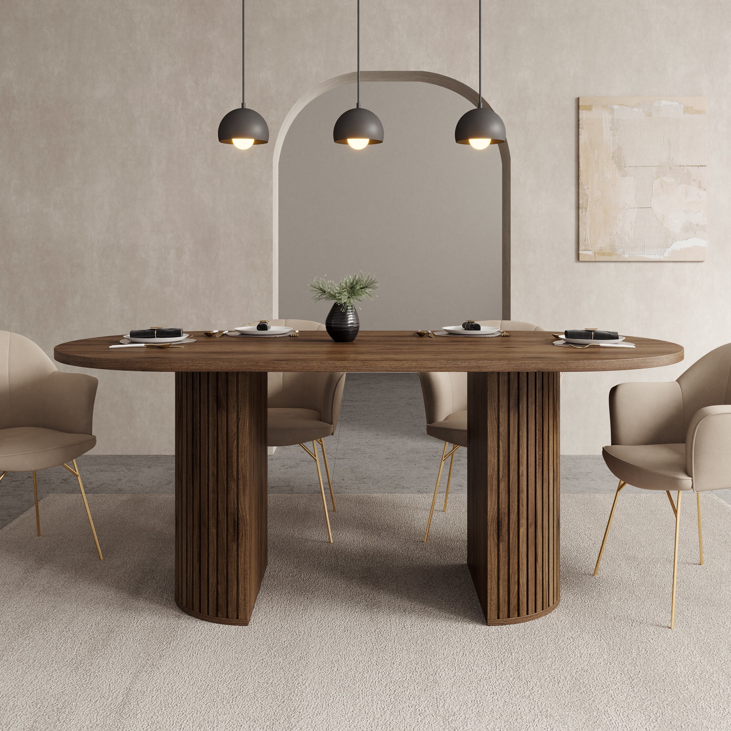 Windel - Eetkamertafel ovaal - Donker eikenpatroon - 185x90x75 cm