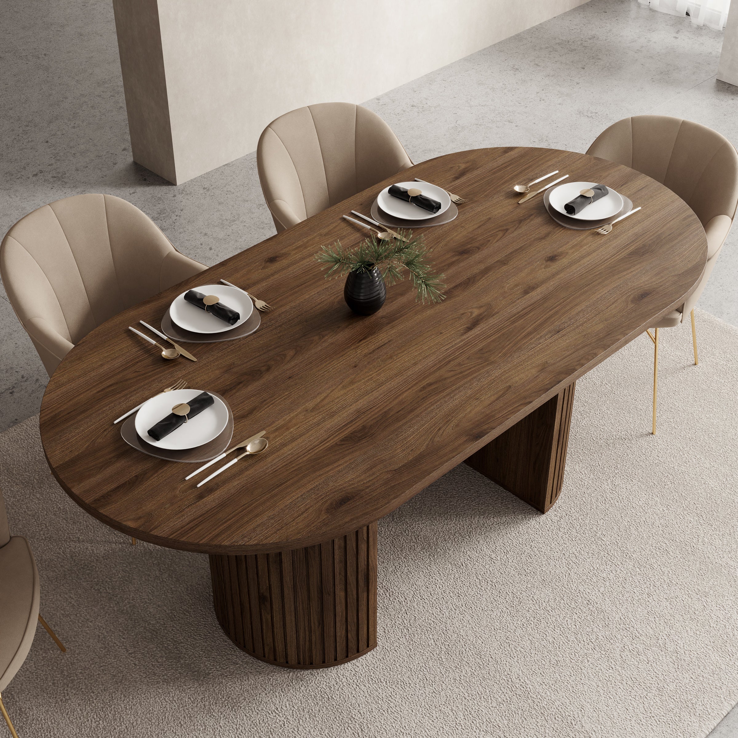 Windel - Eetkamertafel ovaal - Donker eikenpatroon - 185x90x75 cm