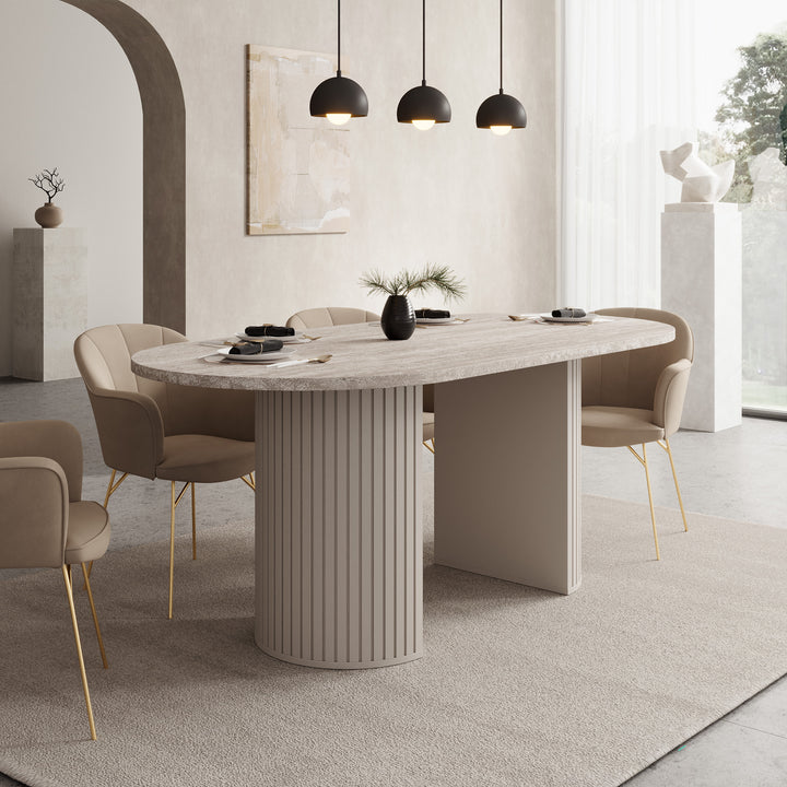 Windel - Eetkamertafel ovaal - Travertin/Beige - 185x90x75 cm
