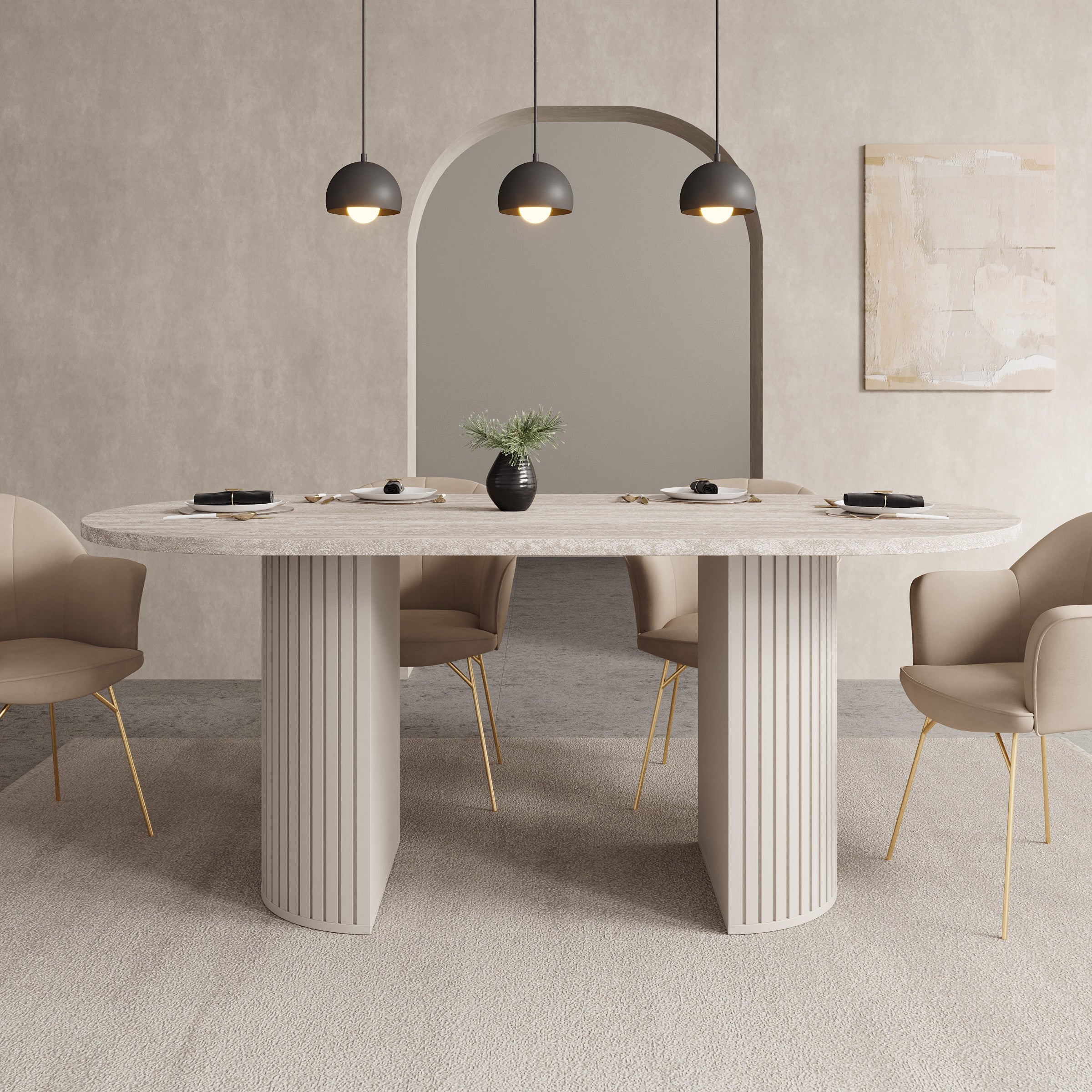 Windel - Eetkamertafel ovaal - Travertin/Beige - 185x90x75 cm