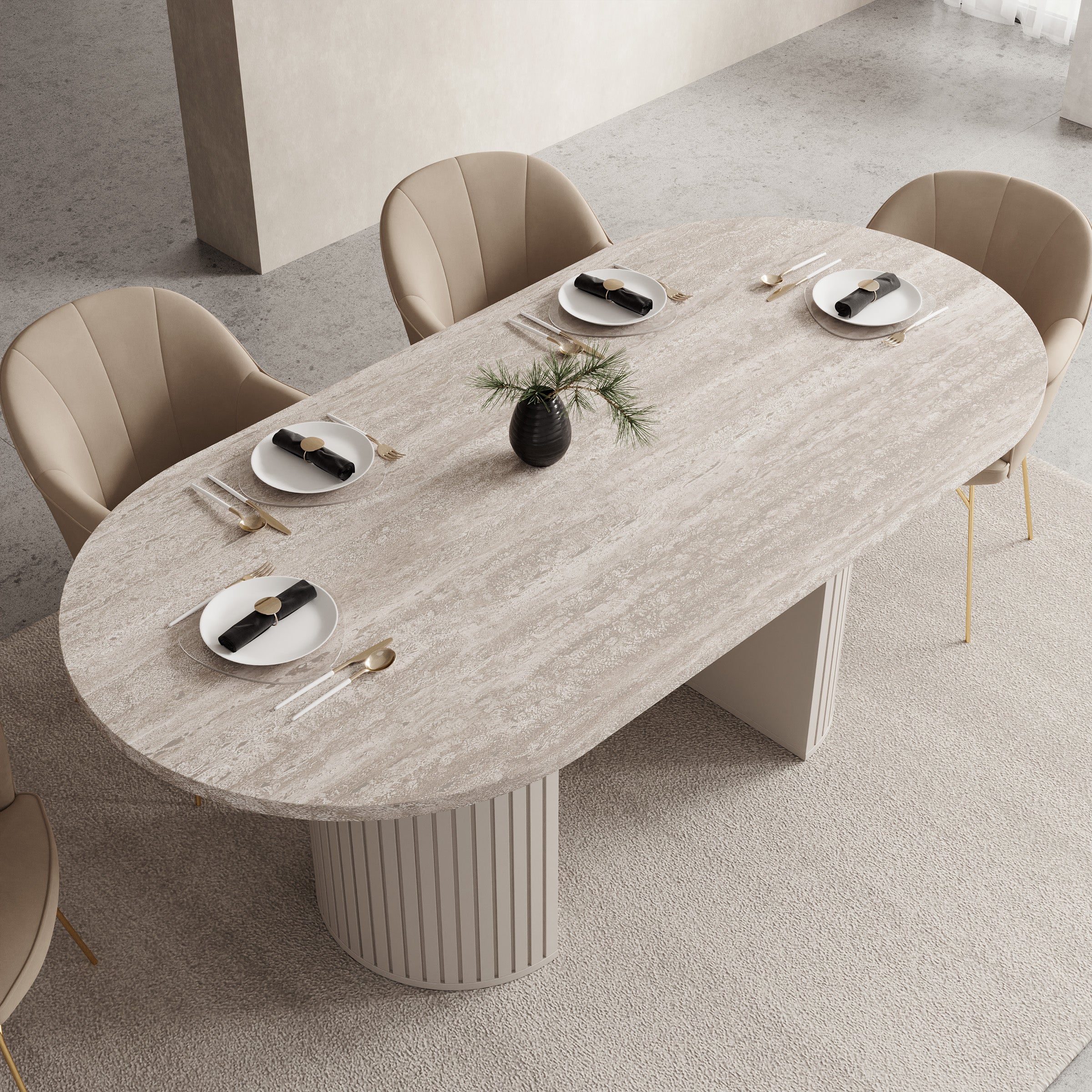 Windel - Eetkamertafel ovaal - Travertin/Beige - 185x90x75 cm