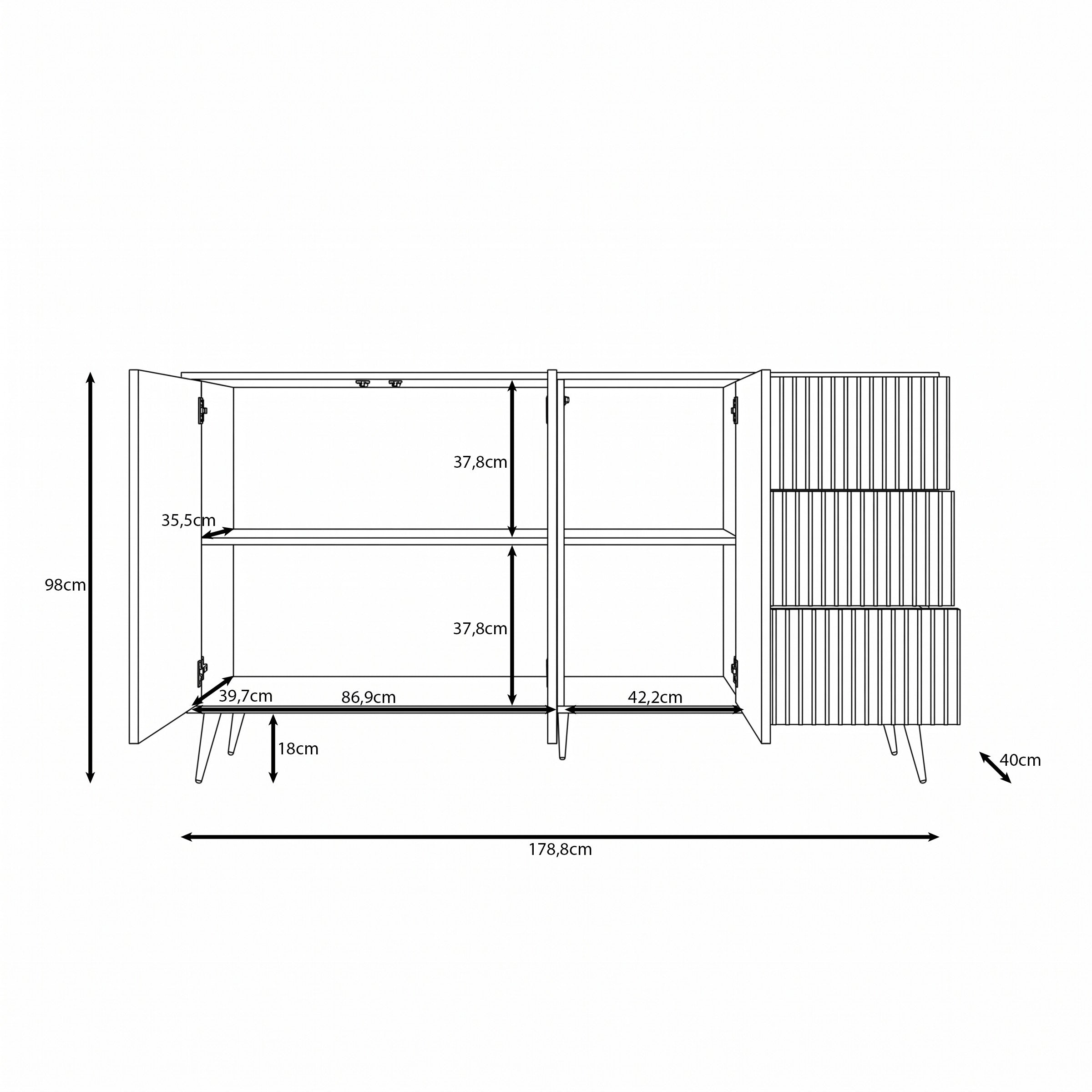 Winq - Dressoir - Antraciet - 179x40x98 cm
