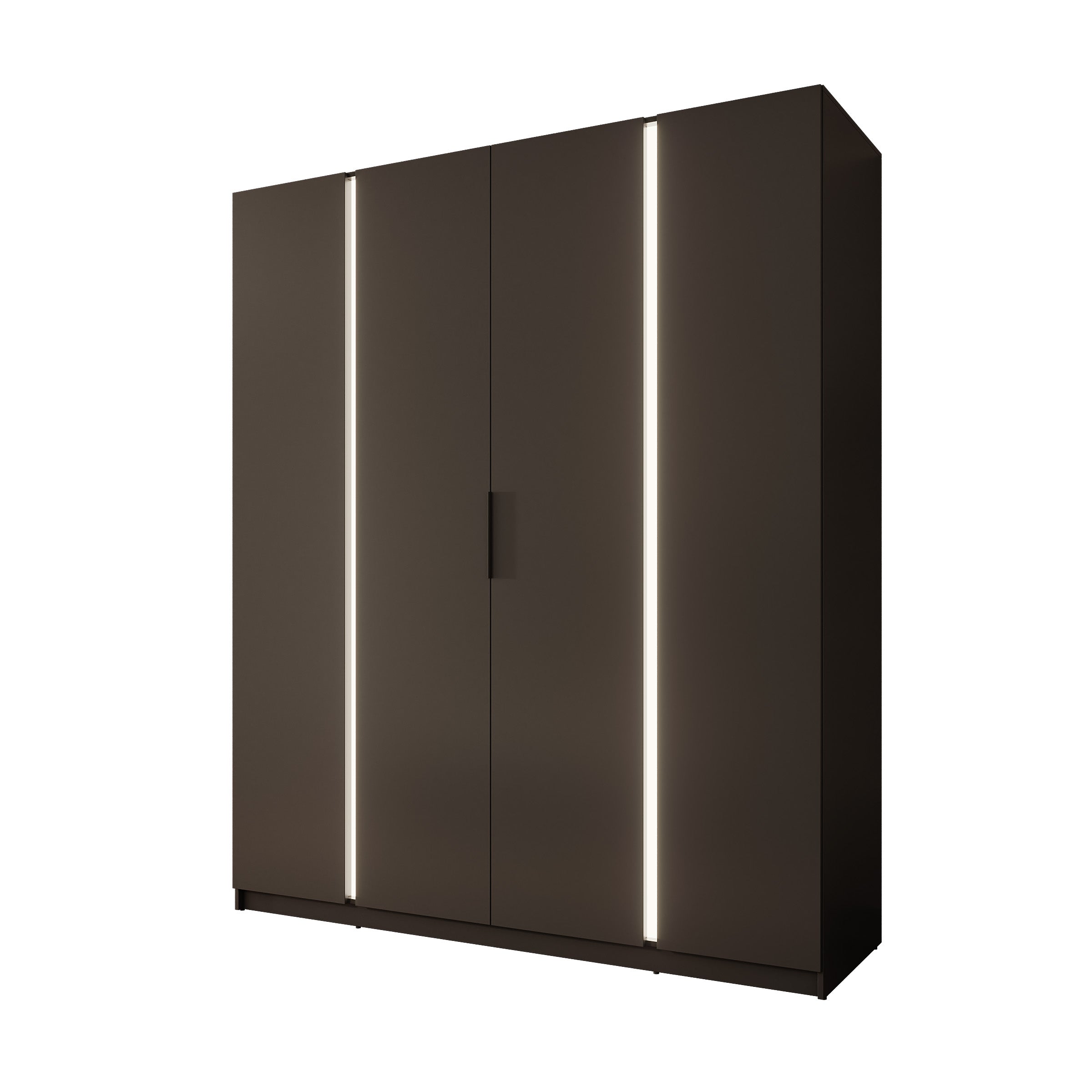 Wishi - Kledingkast 4-deurs met verlichting - Zwart - 200x62x239 cm