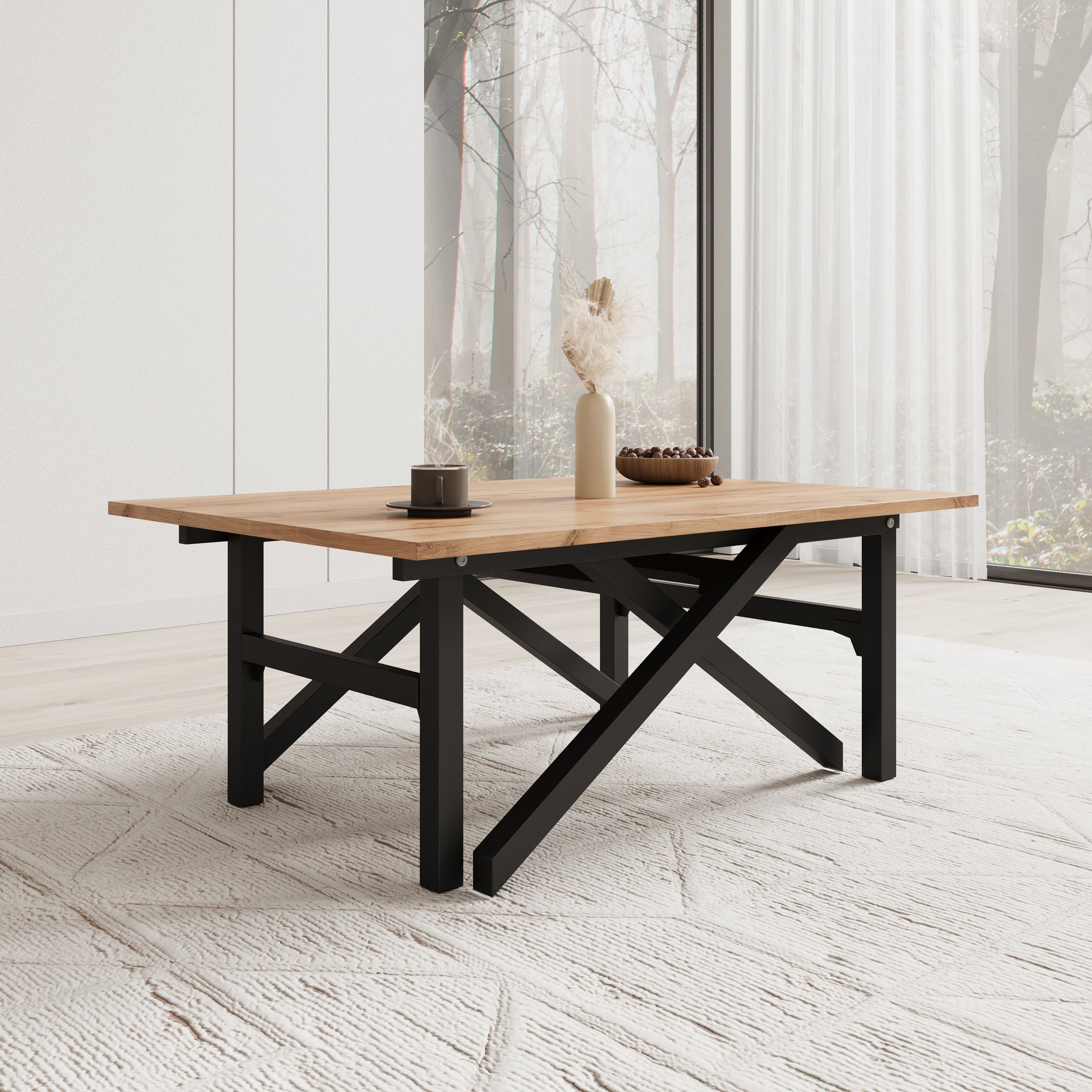 Xalir - Salontafel uitschuifbaar tot eettafel - Eikenpatroon - 100x70x40 cm