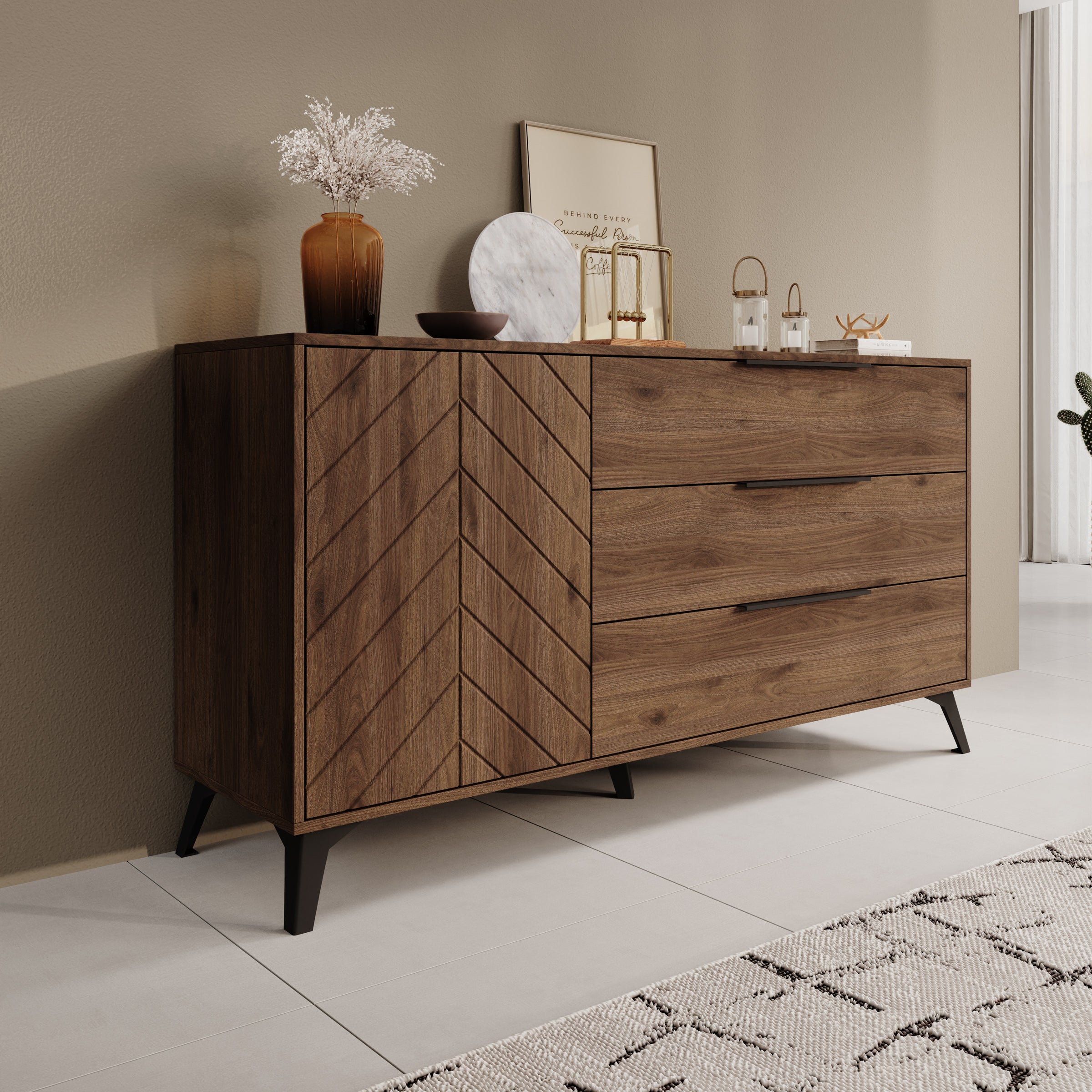 Xiano - Dressoir - Donker eikenpatroon - 154x40x80 cm