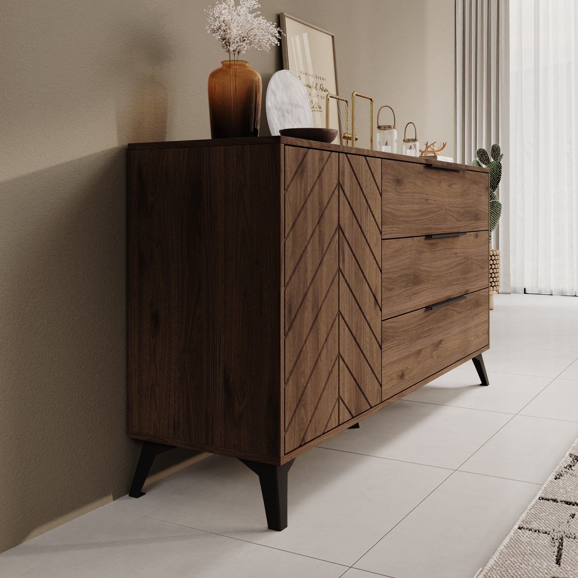 Xiano - Dressoir - Donker eikenpatroon - 154x40x80 cm
