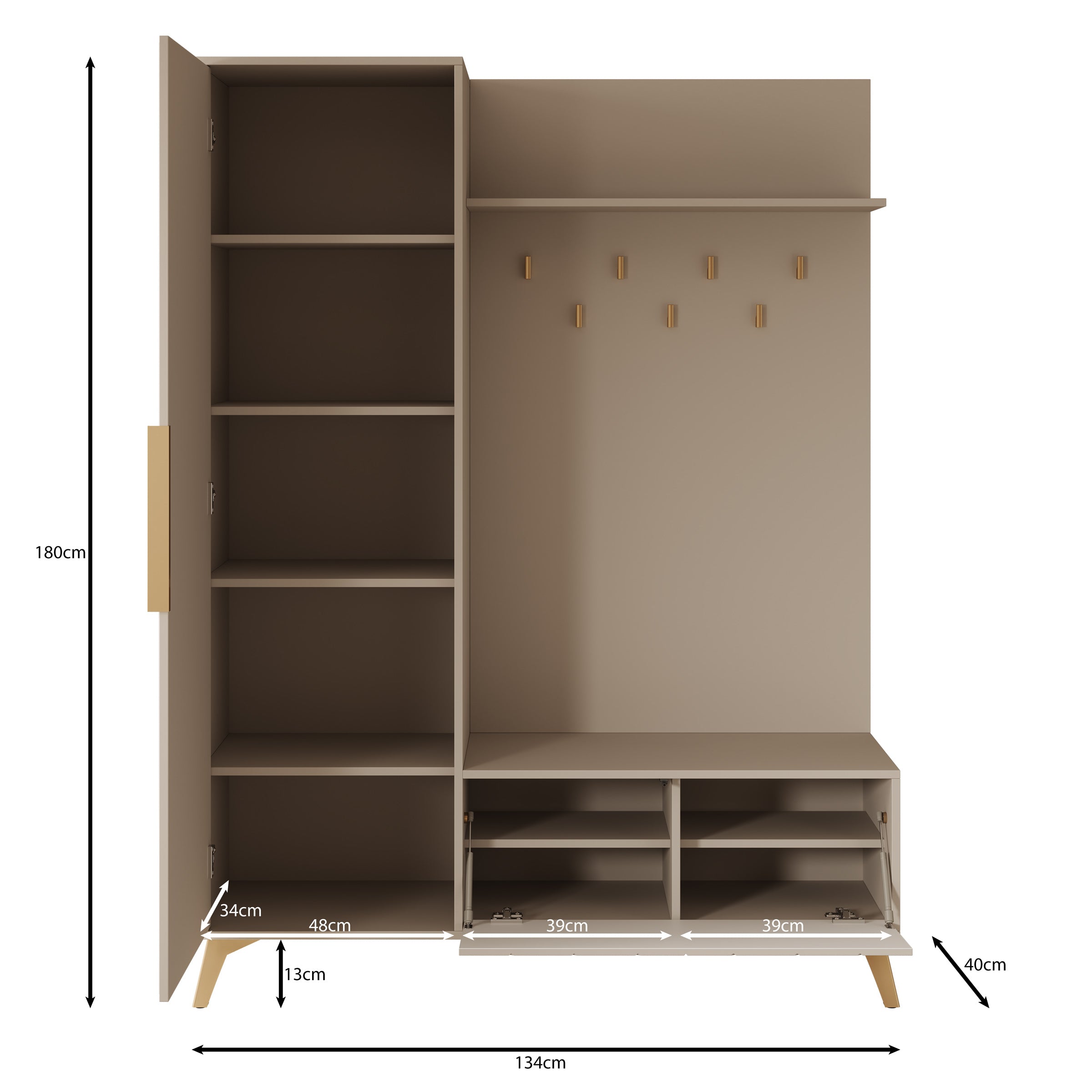 Xiano - Halkast met deur - Beige - 134x40x180 cm