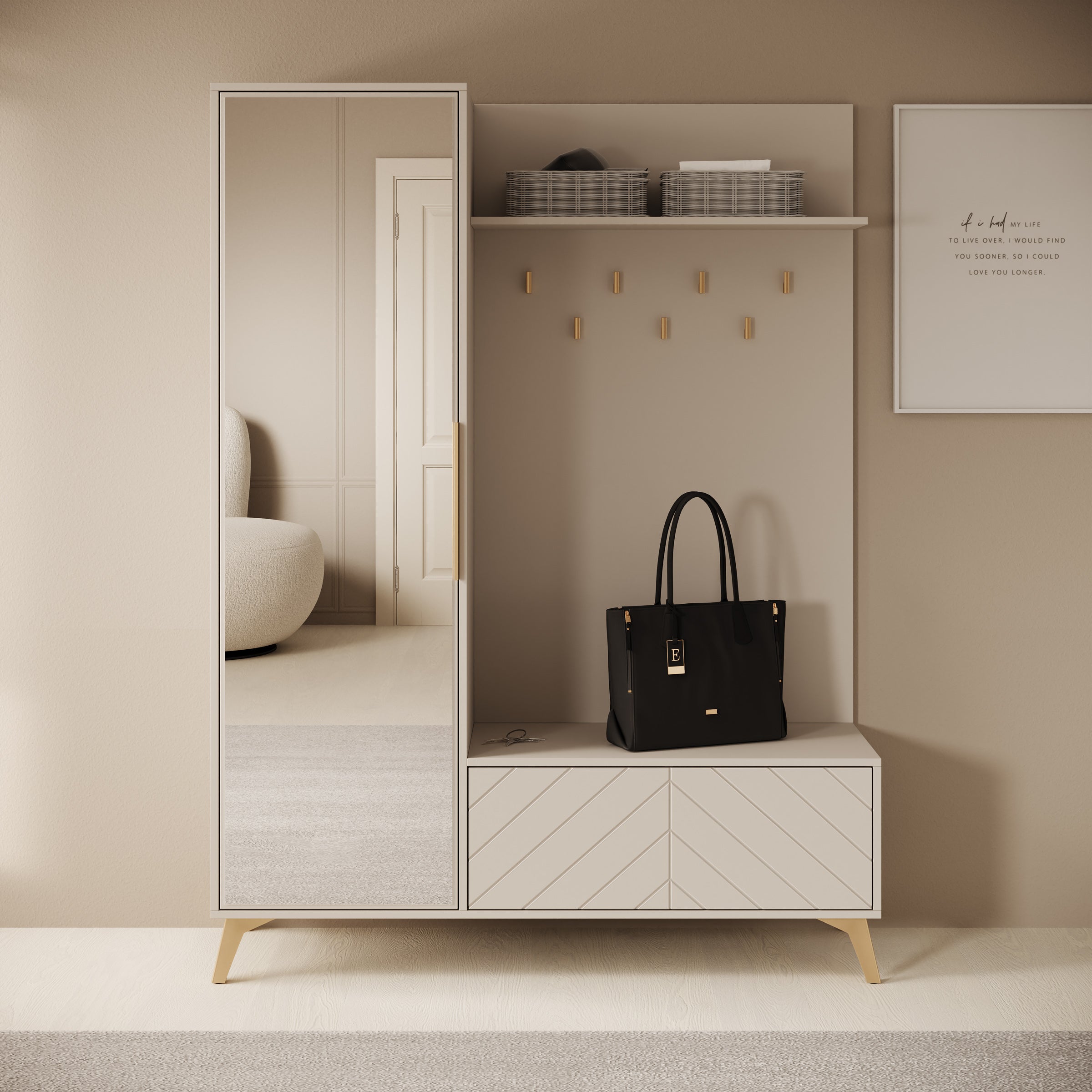 Xiano - Halkast met deur - Beige - 134x40x180 cm