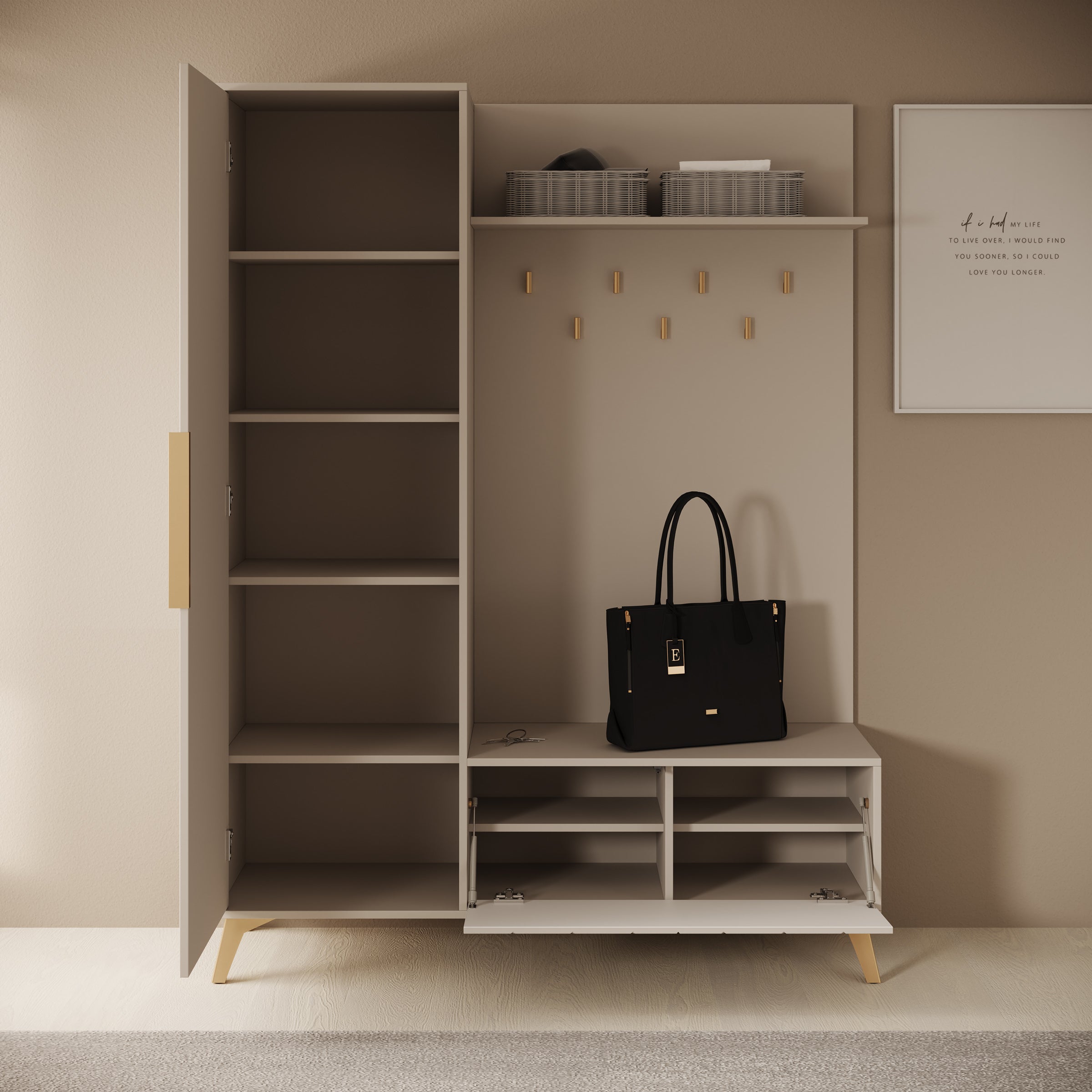 Xiano - Halkast met deur - Beige - 134x40x180 cm