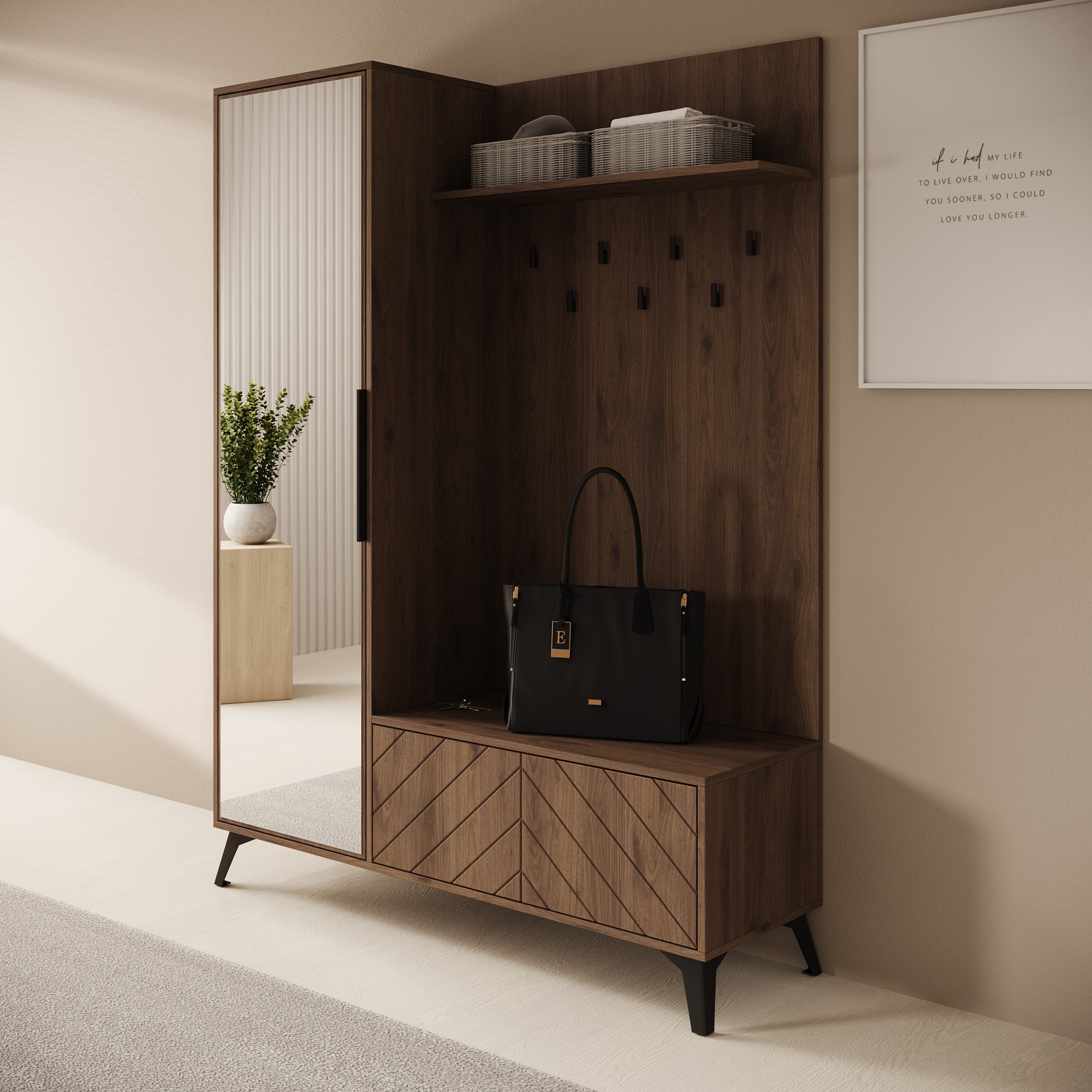 Xiano - Halkast met deur - Donker eikenpatroon - 134x40x180