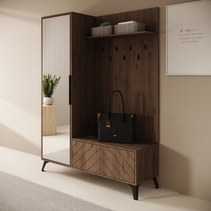 Xiano - Halkast met deur - Donker eikenpatroon - 134x40x180