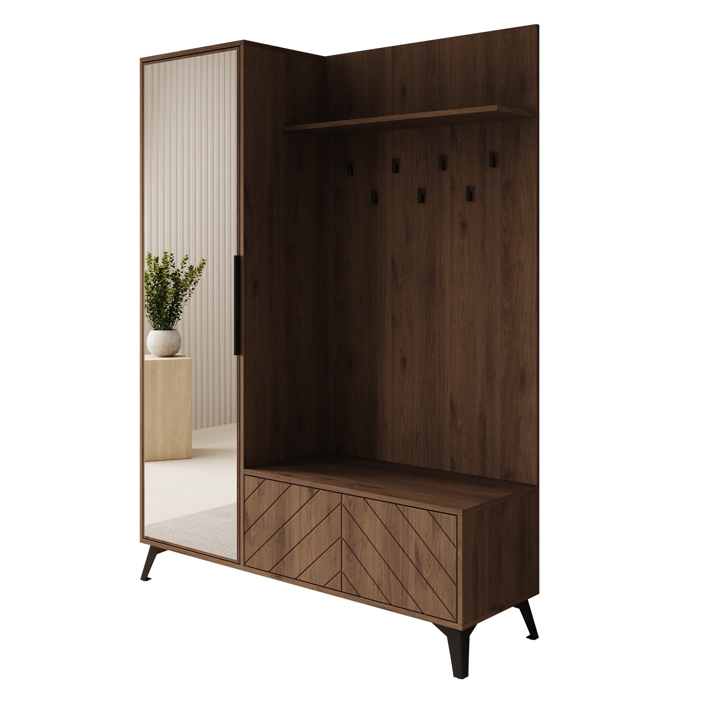 Xiano - Halkast met deur - Donker eikenpatroon - 134x40x180