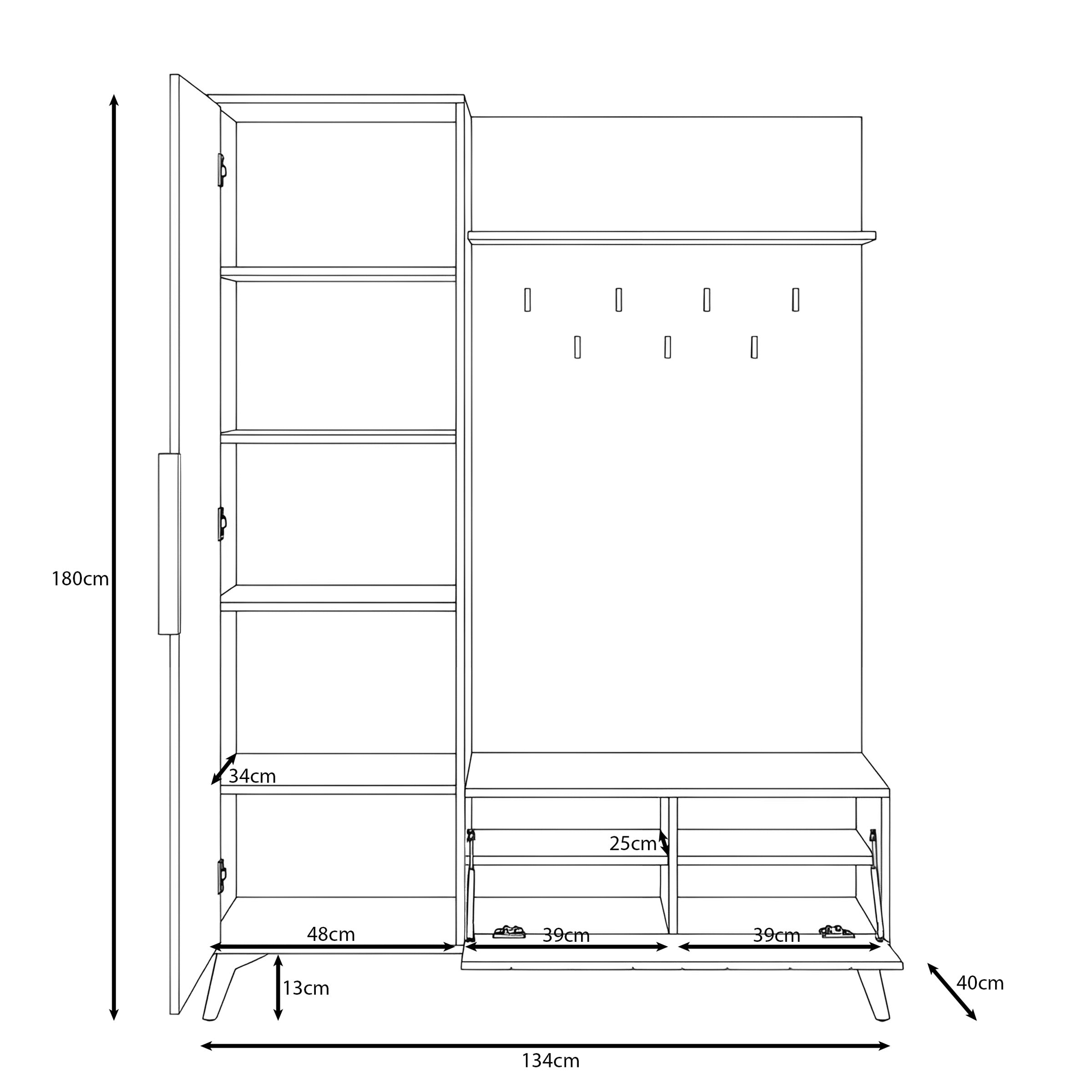 Xiano - Halkast met deur - Donker eikenpatroon - 134x40x180