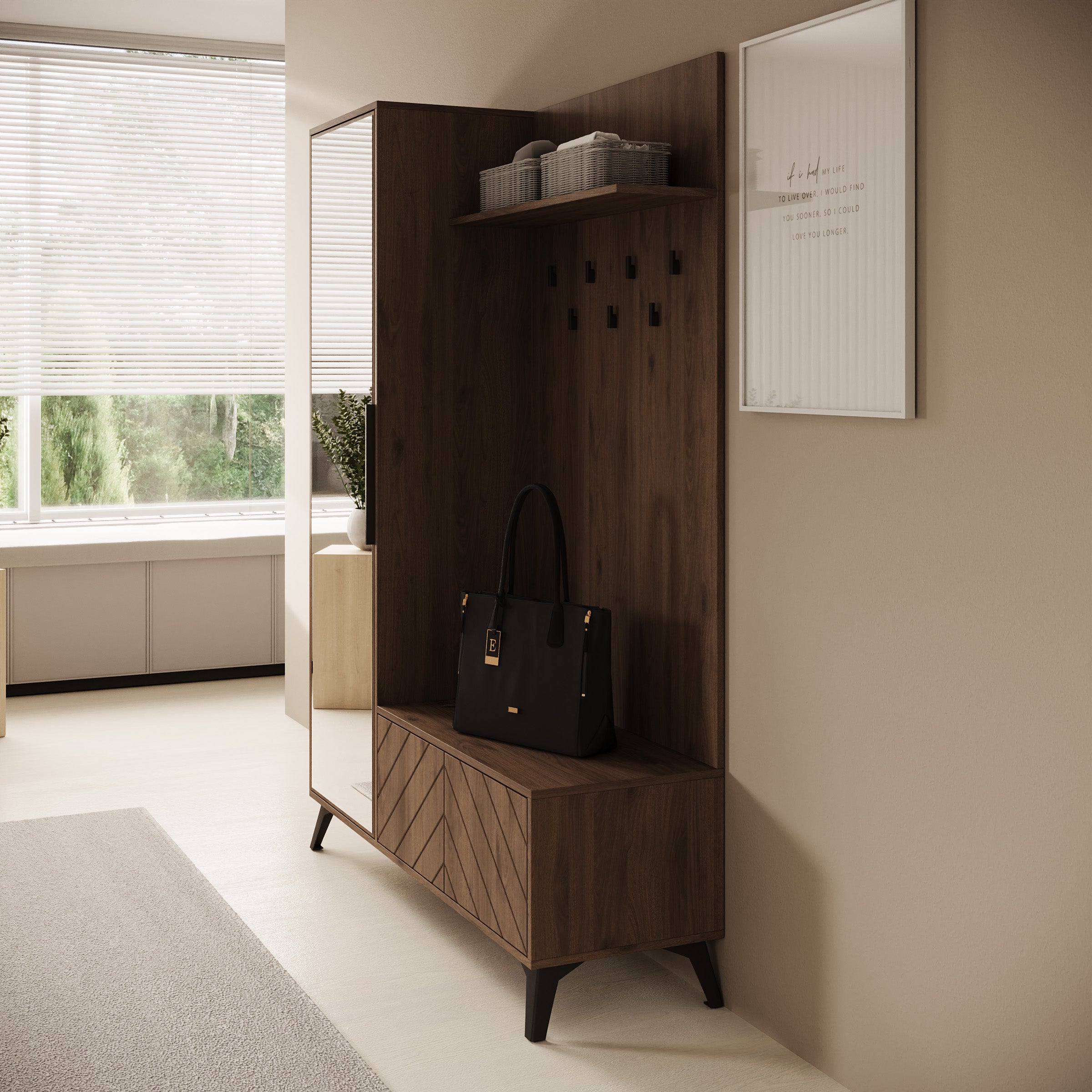 Xiano - Halkast met deur - Donker eikenpatroon - 134x40x180