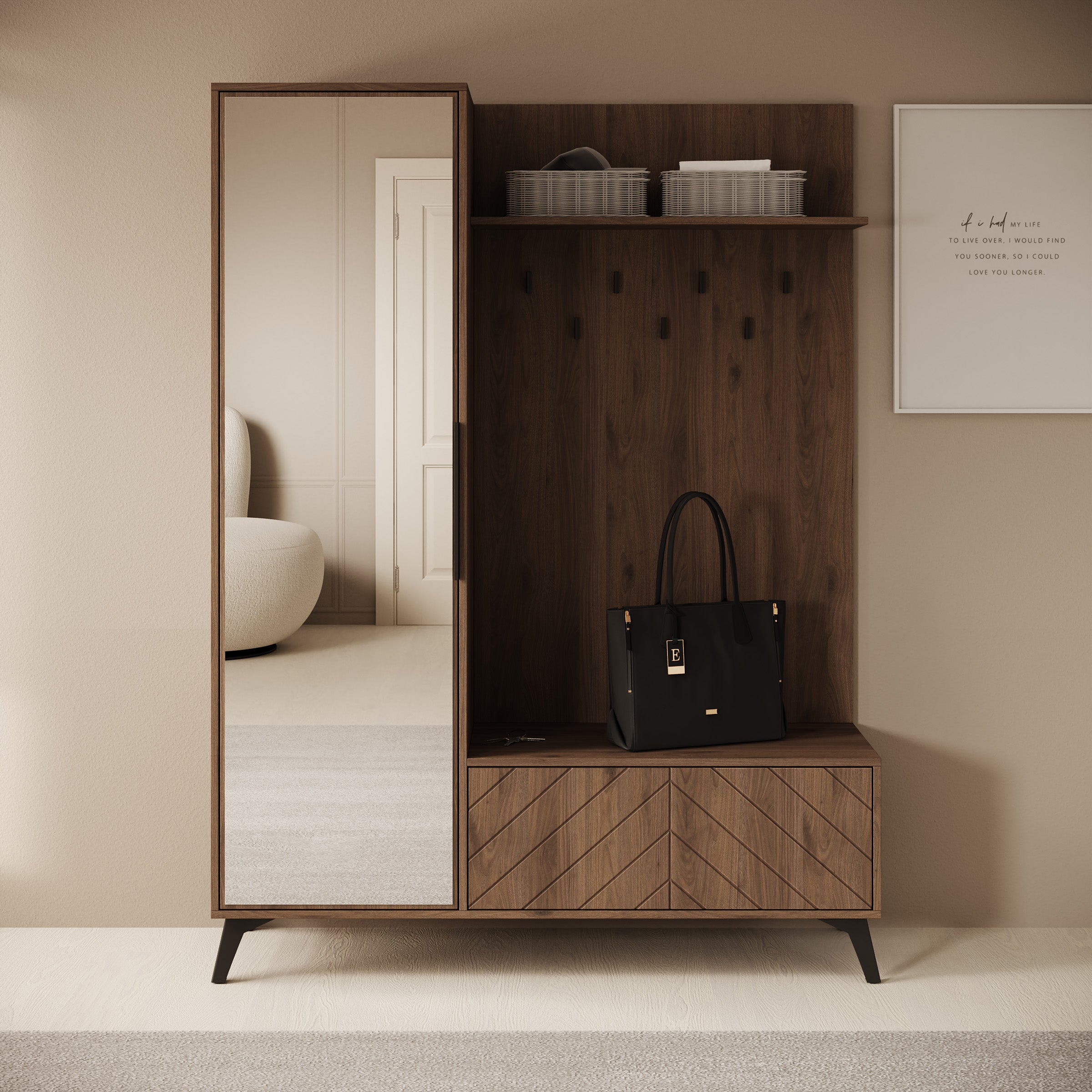 Xiano - Halkast met deur - Donker eikenpatroon - 134x40x180