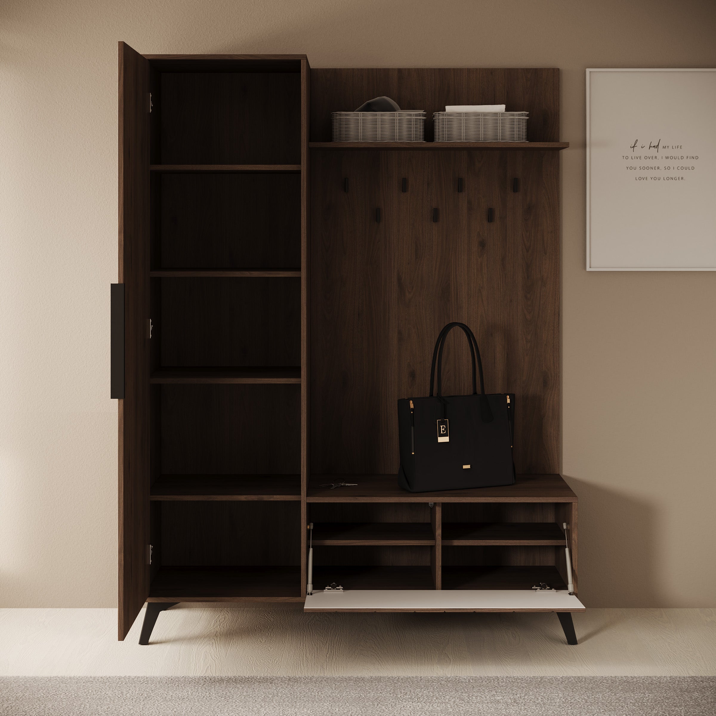 Xiano - Halkast met deur - Donker eikenpatroon - 134x40x180