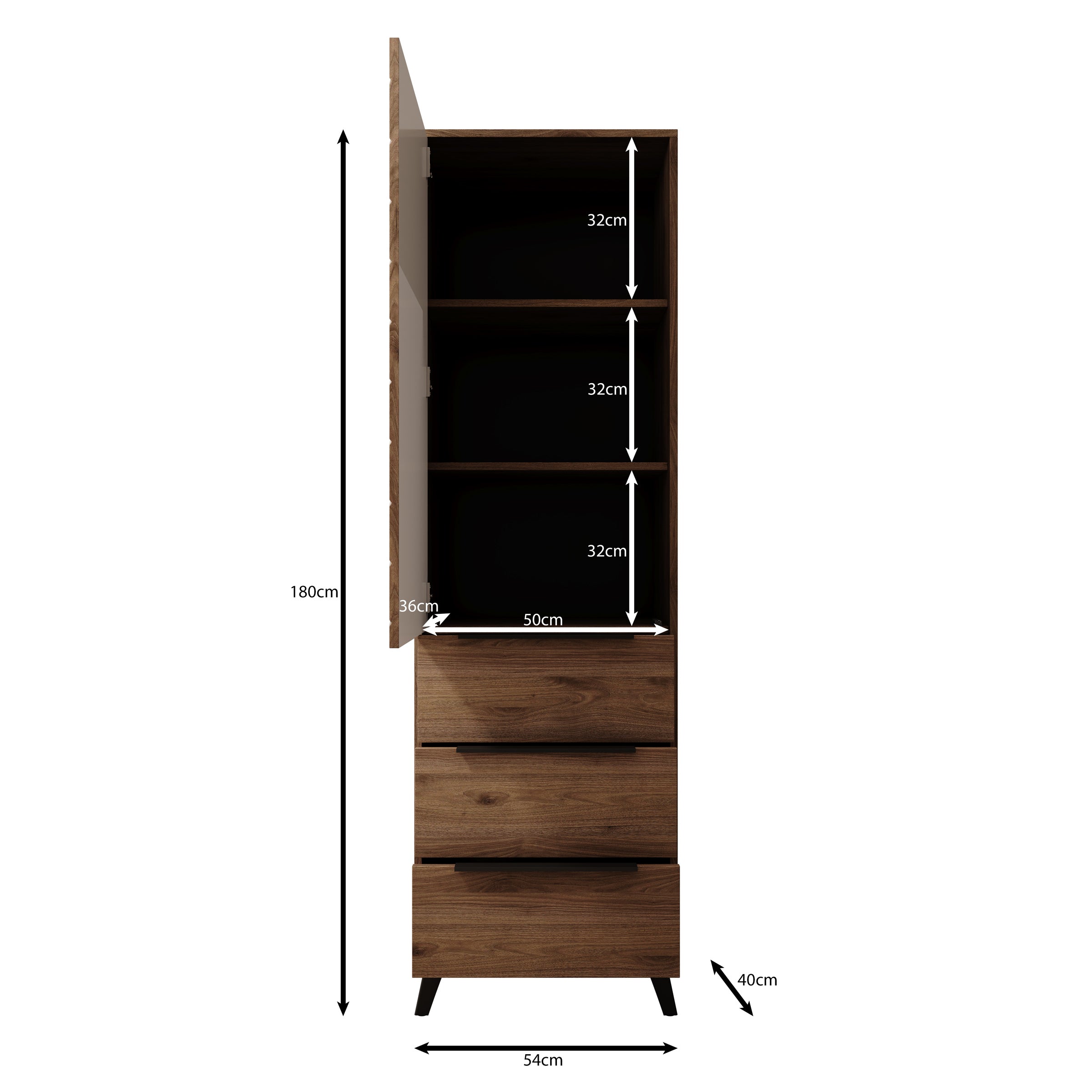 Xiano - Kledingkast met lades - Donker eikenpatroon - 54x40x180 cm